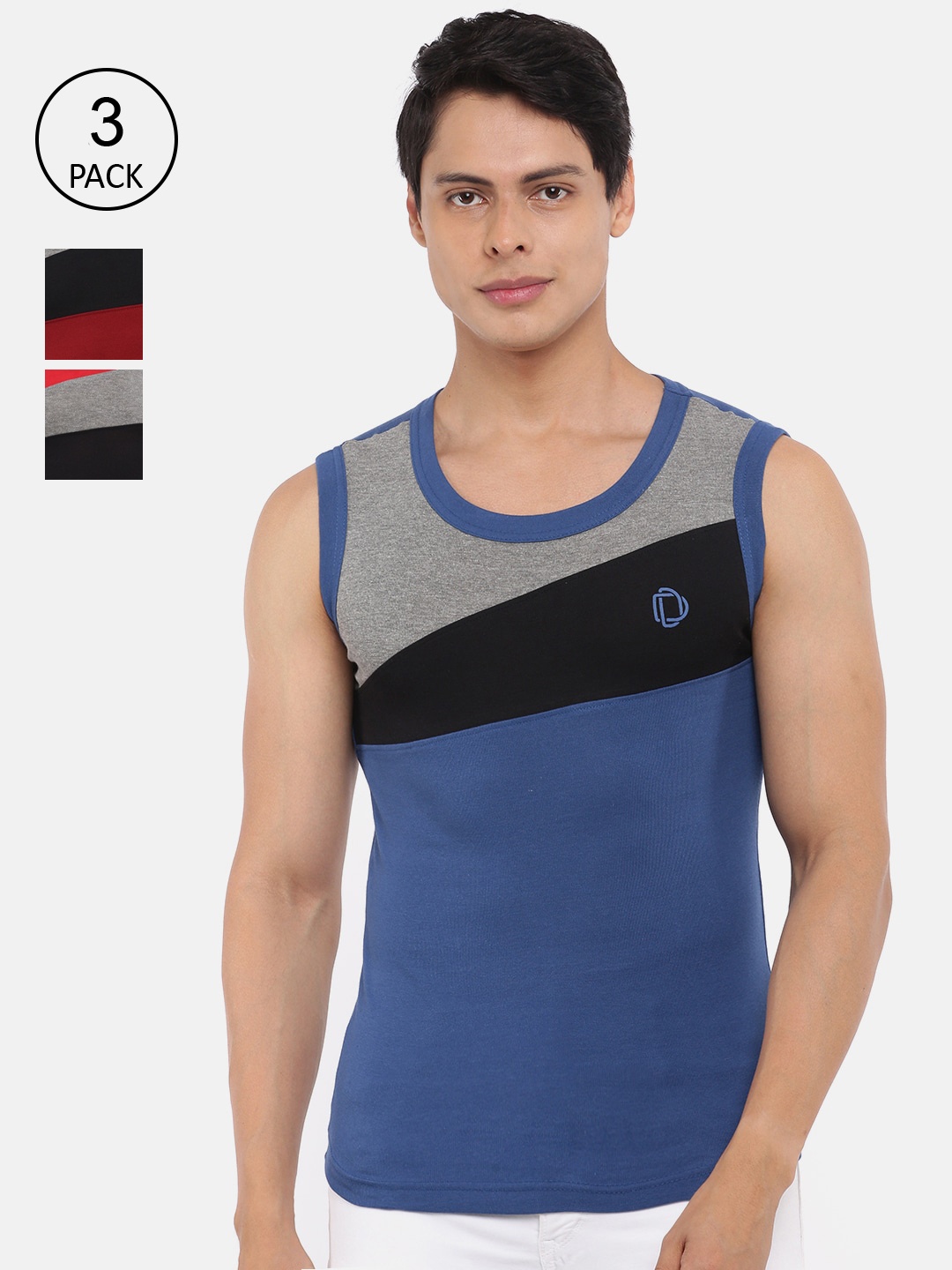 

Dollar Bigboss Men Assorted Pack of 3 Combed Cotton Racerback Styled Gym Vest