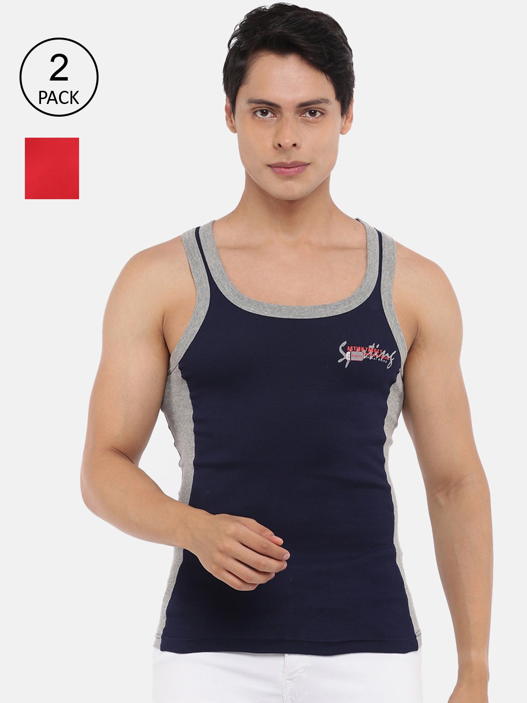 

Dollar Bigboss Men's Solid Pack of 2 Cotton Racerback Styled Gym Vest, Assorted