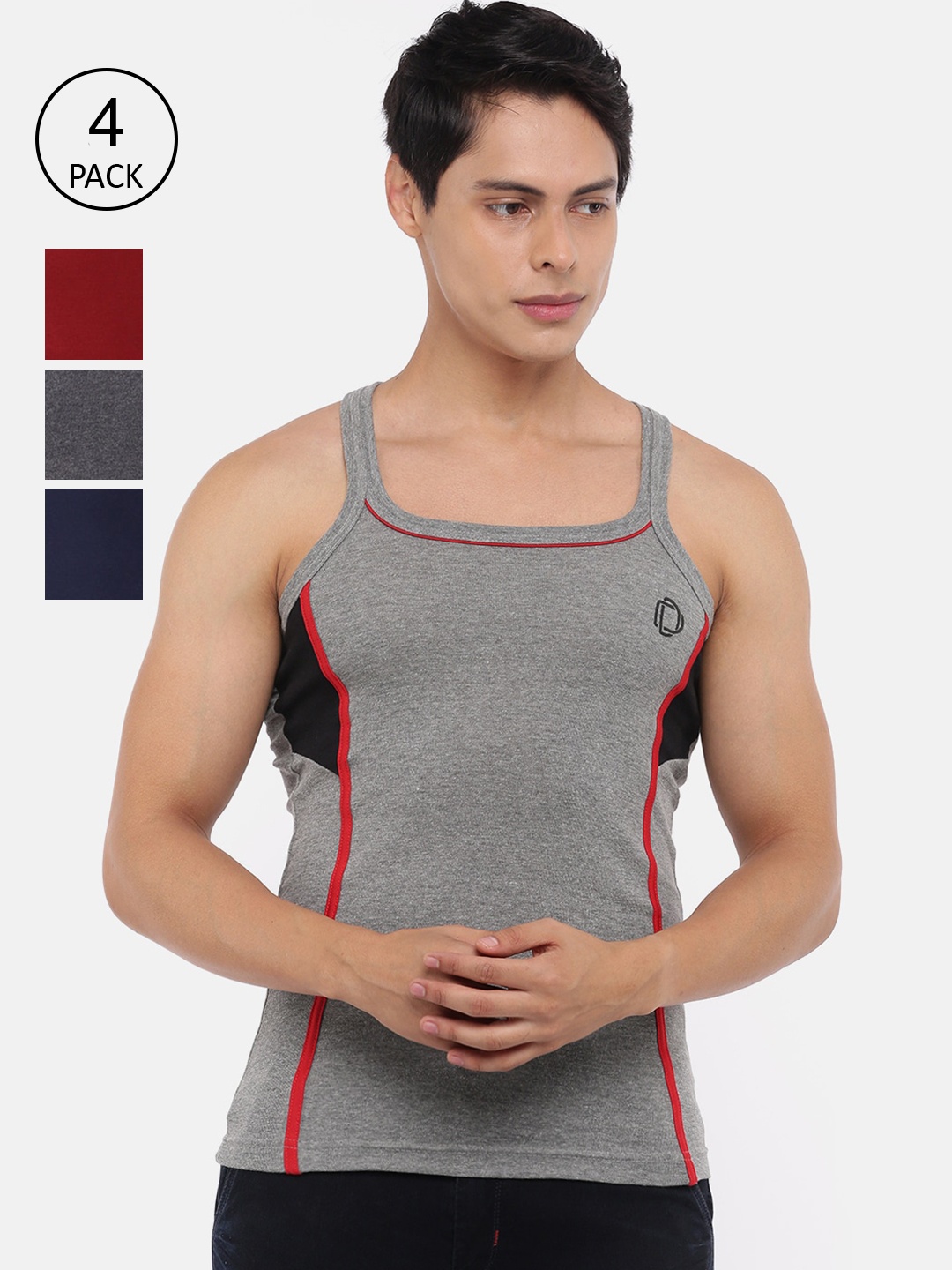 

Dollar Bigboss Men's Solid Pack of 4 Cotton Racerback Styled Gym Vest MBB-11-PO4, Assorted