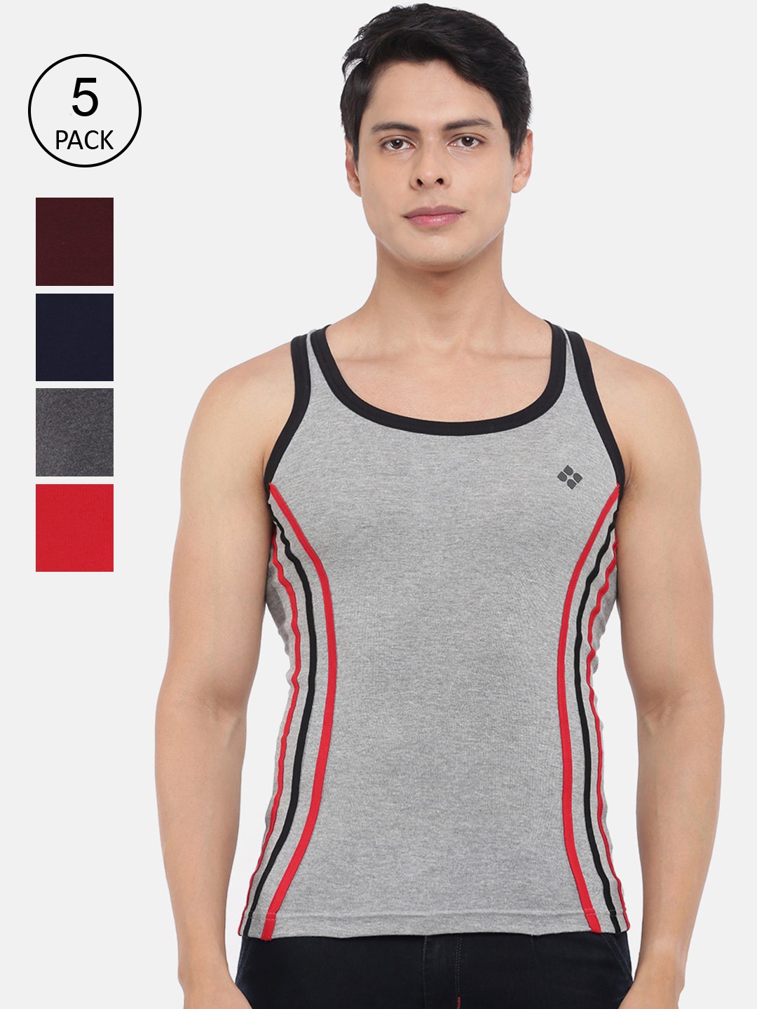 

Dollar Bigboss Men Assorted Pack of 5 Cotton Racerback Styled Gym Vest