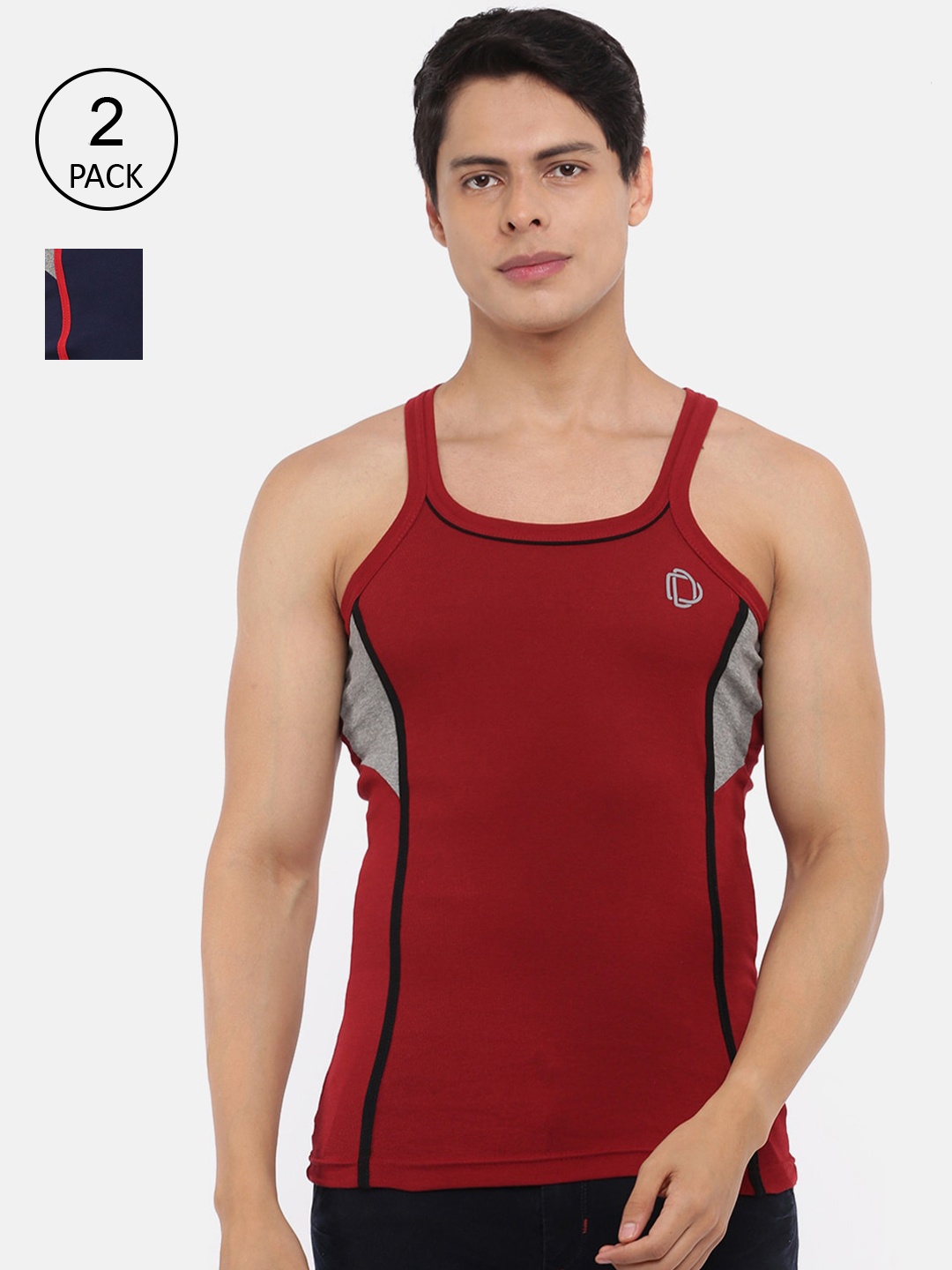 

Dollar Bigboss Men Solid Pack of 2 Cotton Racerback Styled Gym Vest MBB-11-PO2-CO3, Assorted