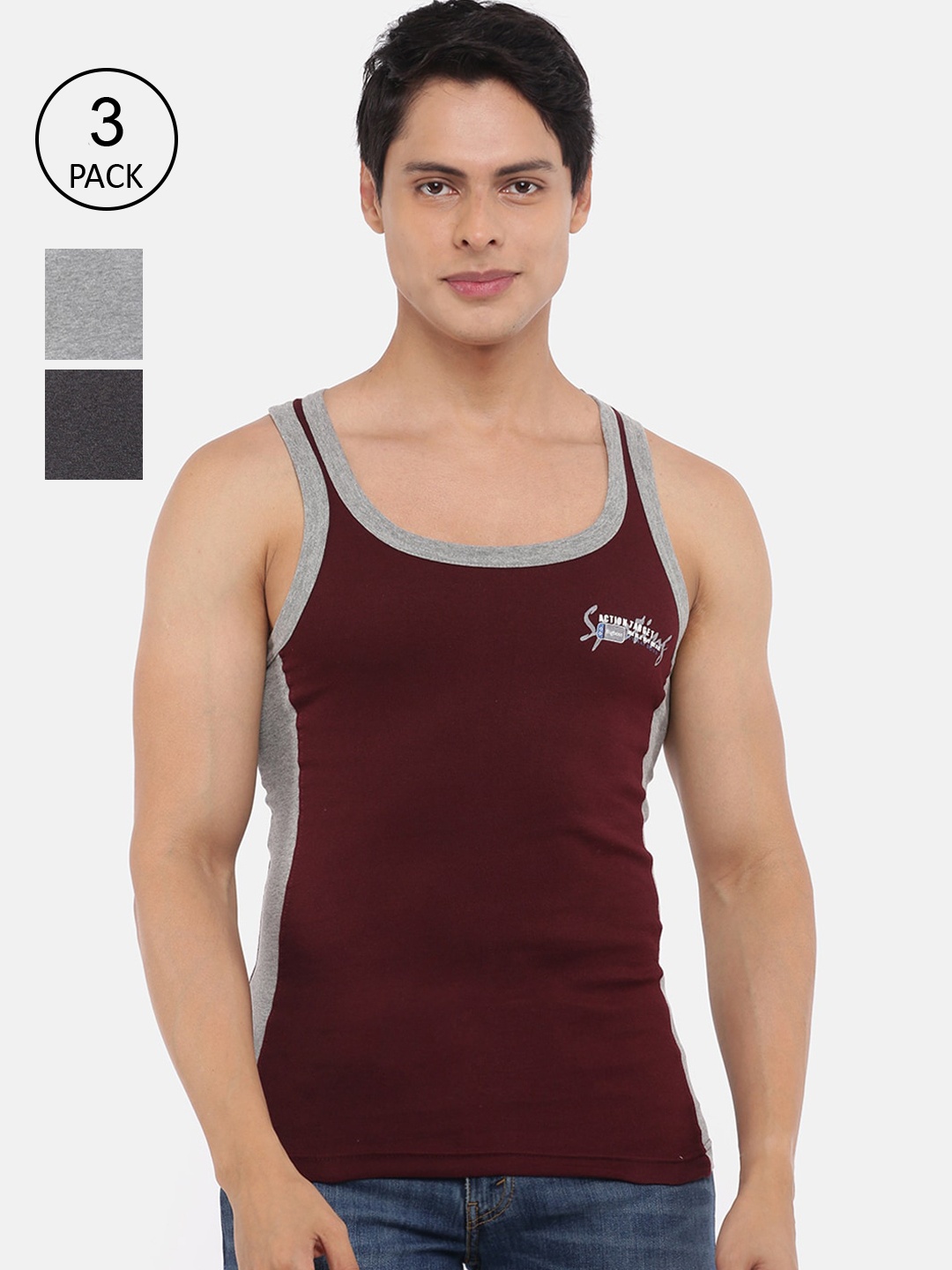 

Dollar Bigboss Men Pack Of 3 Assorted Racerback Styled Gym Vests
