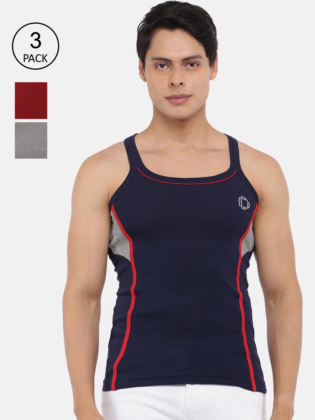 Dollar Bigboss Men Assorted Pack of 3 Cotton Racerback Styled Gym Vest
