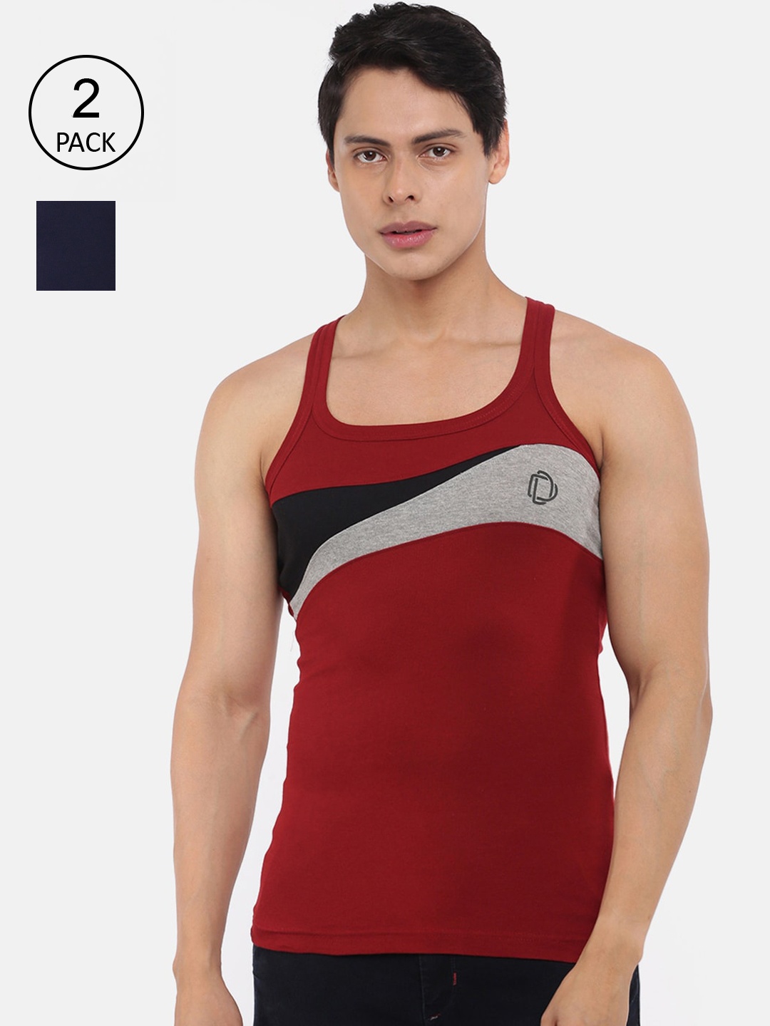 

Dollar Bigboss Men Solid Pack of 2 Super Combed Cotton Racerback Styled Gym Vest, Assorted