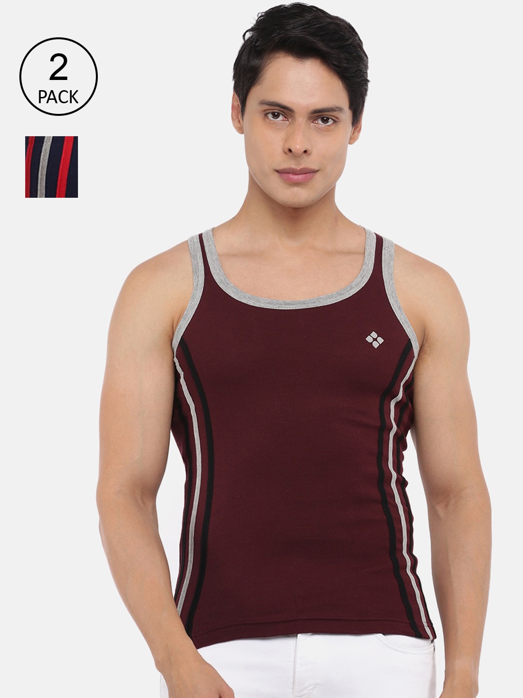 

Dollar Bigboss Men Solid Pack of 2 Cotton Racerback Styled Gym Vest MBB-14-PO2-CO2, Assorted