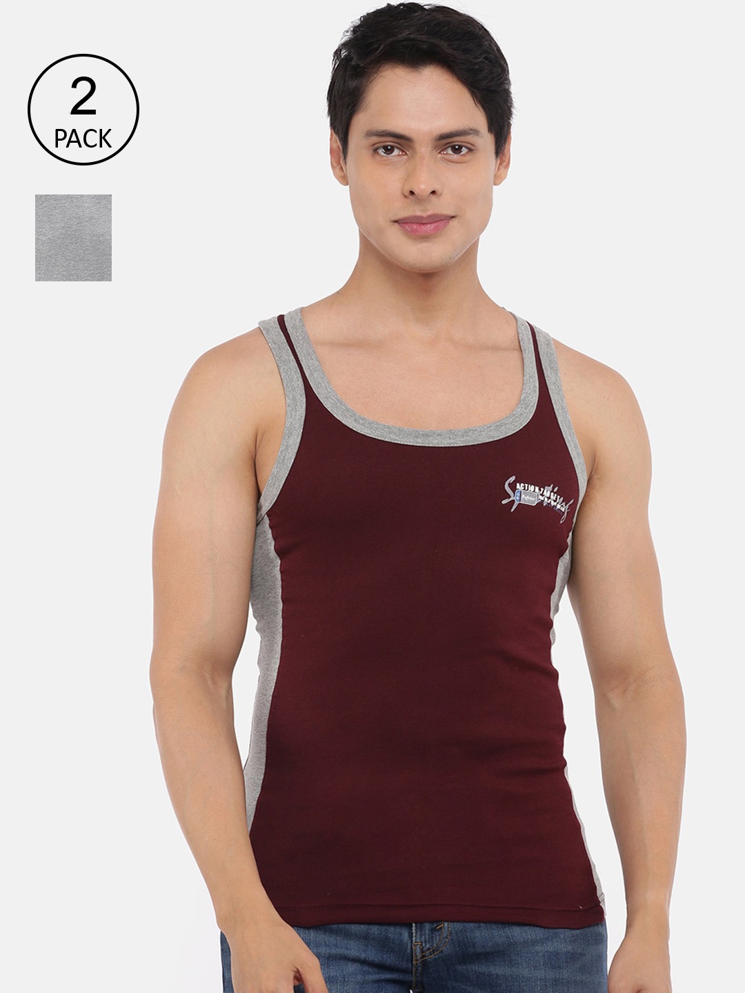 

Dollar Bigboss Men Assorted Pack of 2 Cotton Racerback Styled Gym Vest