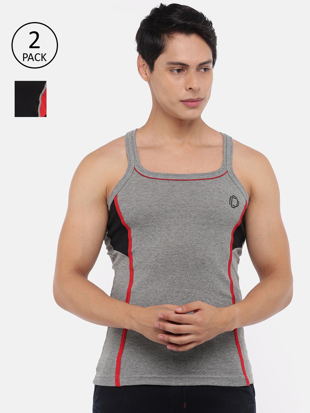 

Dollar Bigboss Men Assorted Pack of 2 Cotton Racerback Styled Gym Vest
