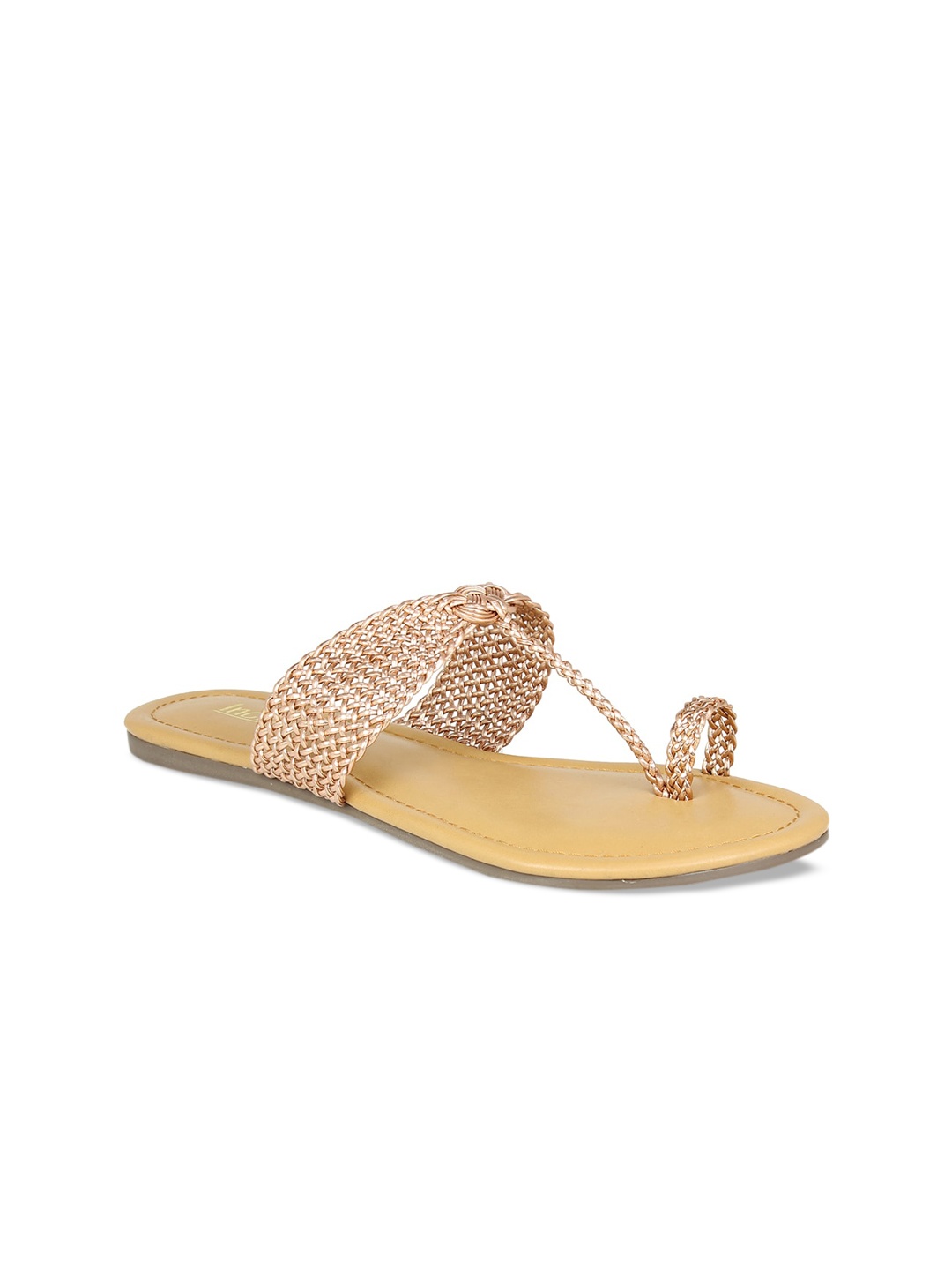 

Inc 5 Women Rose Gold Embellished Leather Ethnic One Toe Flat