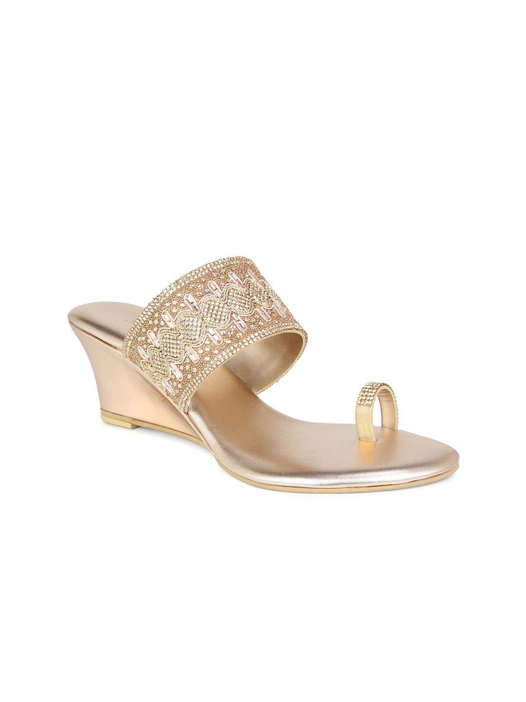

Inc 5 Rose Gold Ethnic Embellished Wedge Sandals