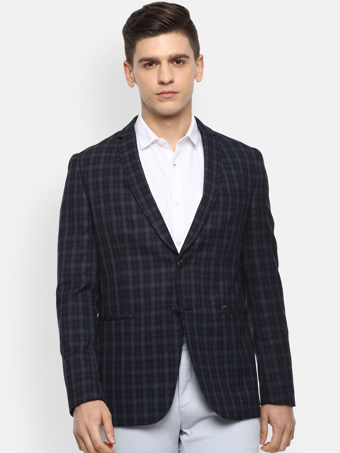 

Van Heusen Sport Men Navy Blue Checked Single-Breasted Slim-Fit Formal Blazer