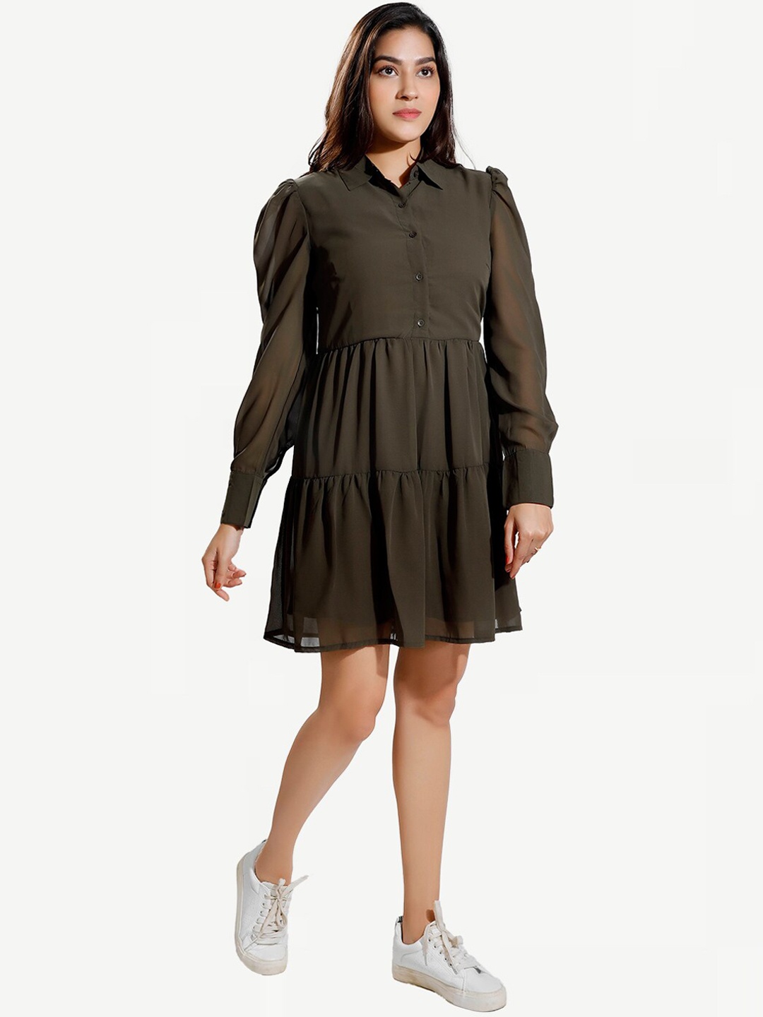 

Dream of Glory Inc Olive Green Georgette Dress