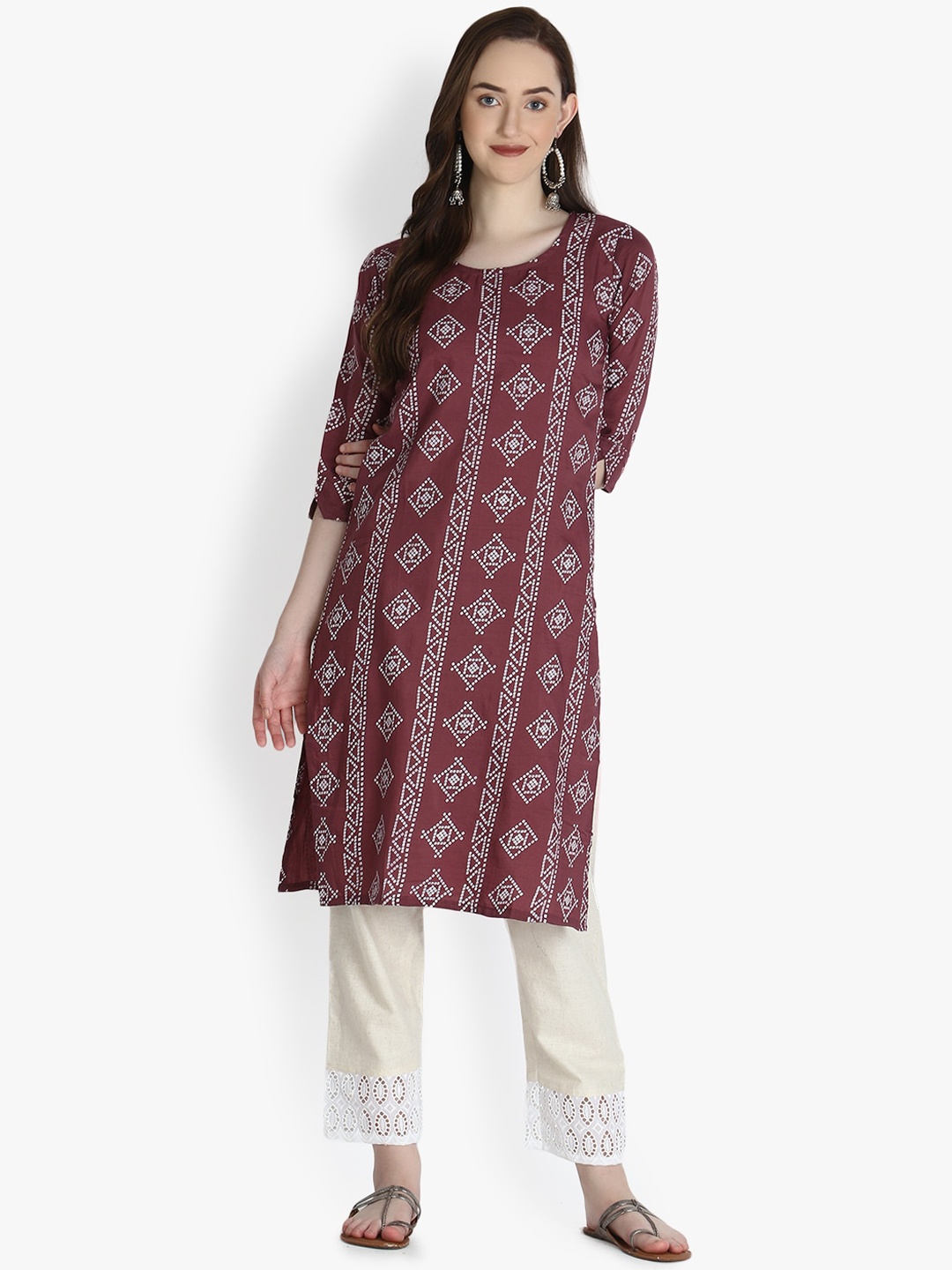 

OM SAI LATEST CREATION Women Rose & White Ethnic Motifs Printed Kurta