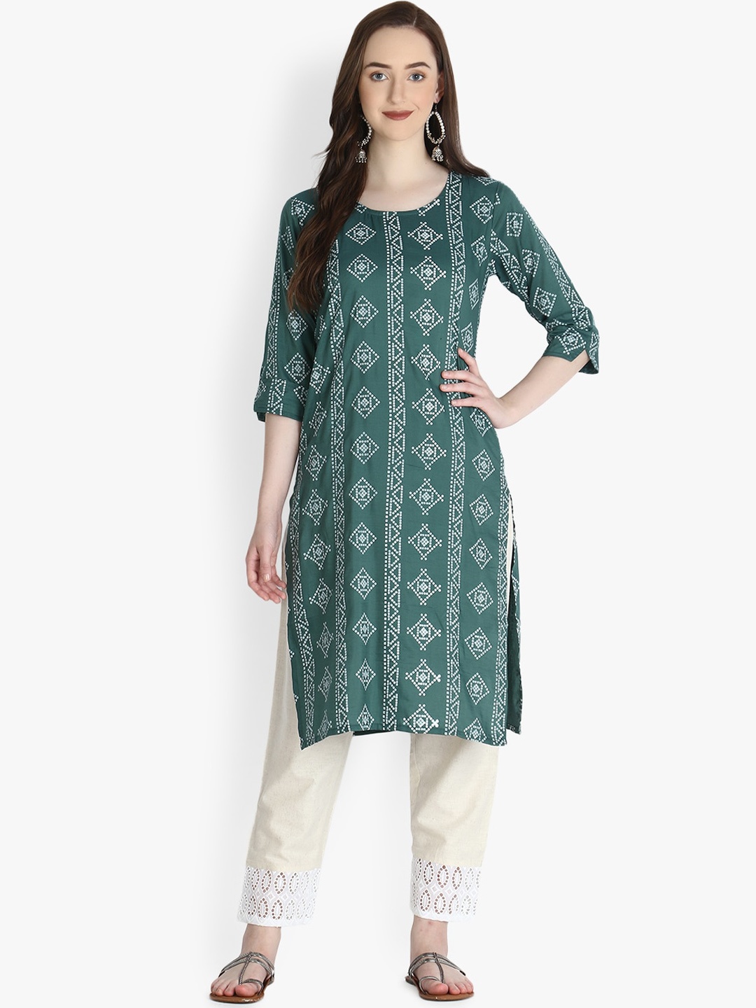 

OM SAI LATEST CREATION Women Teal Paisley Printed Mirror Work Kurta