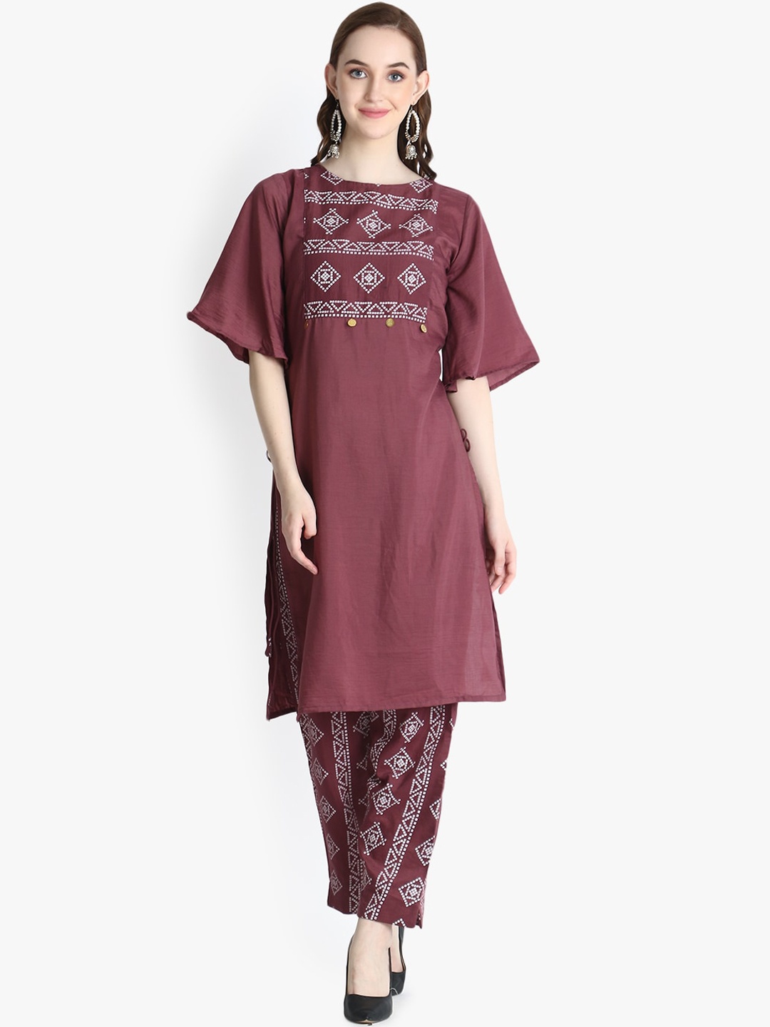 

OM SAI LATEST CREATION Women Rose Floral Flared Sleeves Thread Work Kaftan Kurta