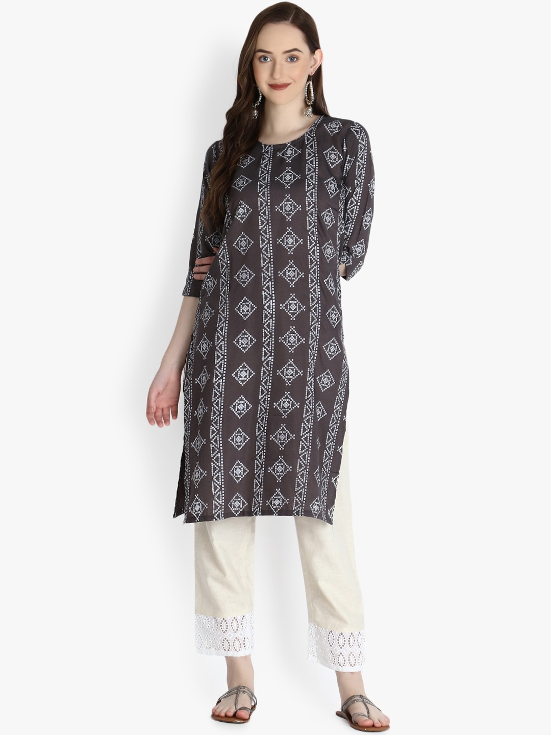 

OM SAI LATEST CREATION Women Grey Printed Kurta