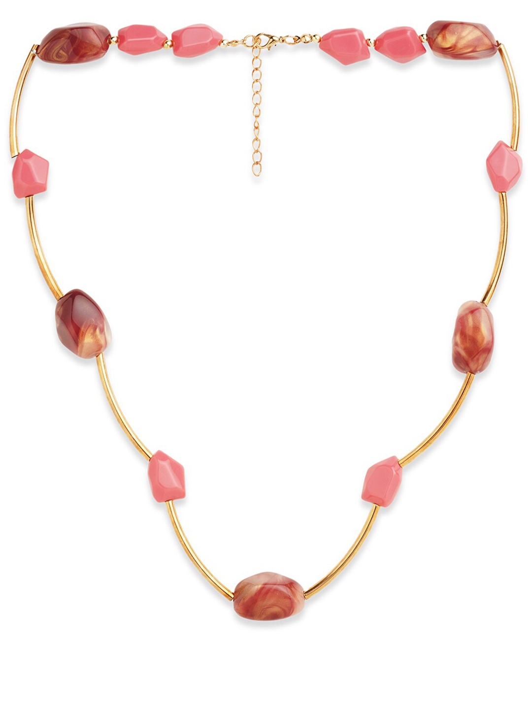 

Blisscovered Gold-Toned & Pink Beaded Necklace