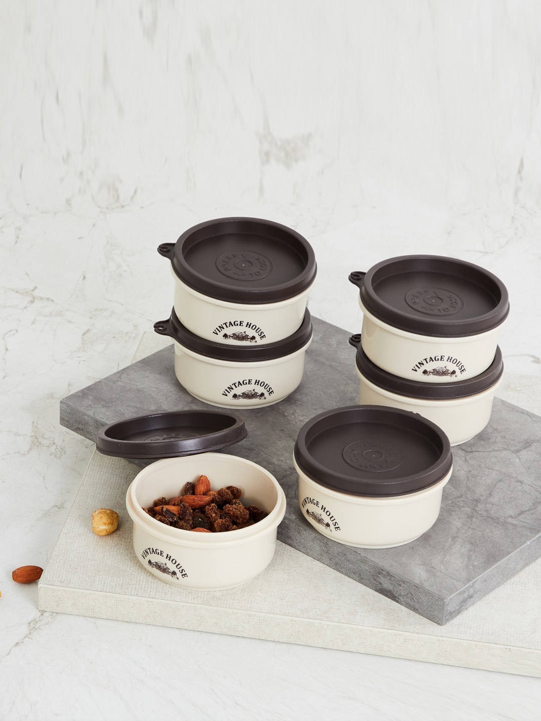 

Home Centre Set Of 6 Brown & Beige Printed Canisters 150ml