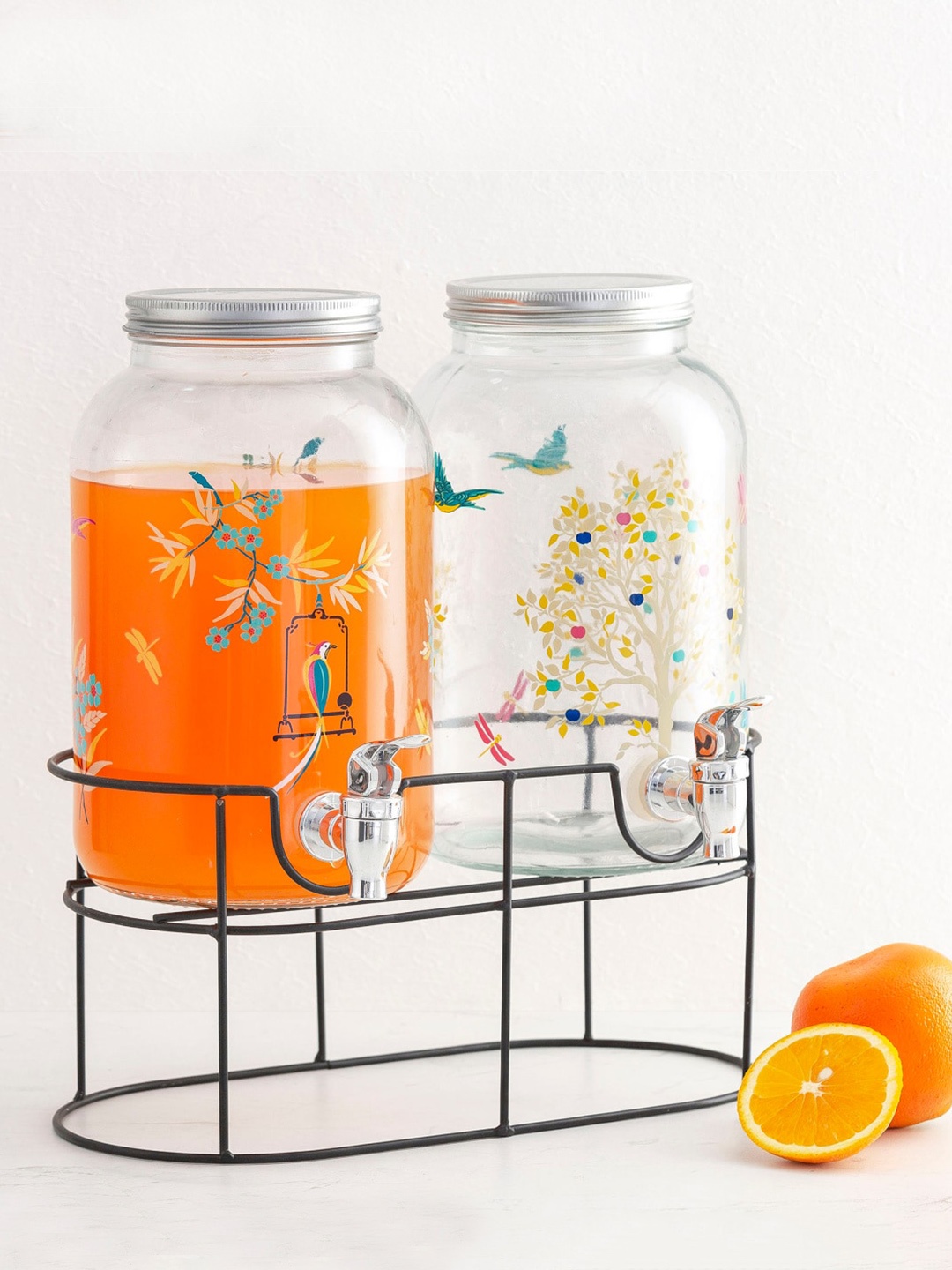 

Home Centre Multicoloured Hope-Orson Printed Glass Kitchen Dispensers with Metal Stand, Multi