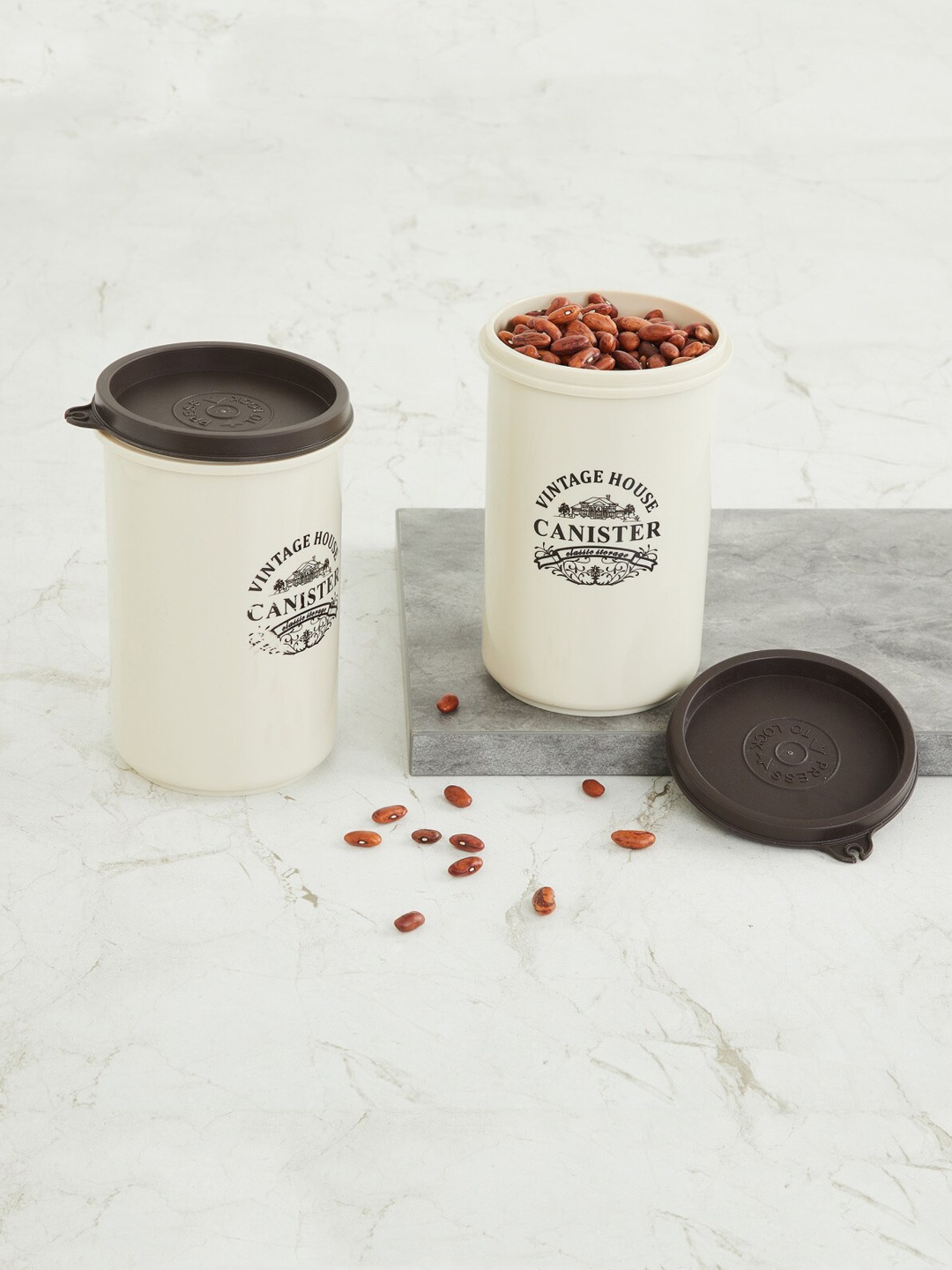 

Home Centre Set Of 2 Cream-Coloured & Brown Printed Storage Containers