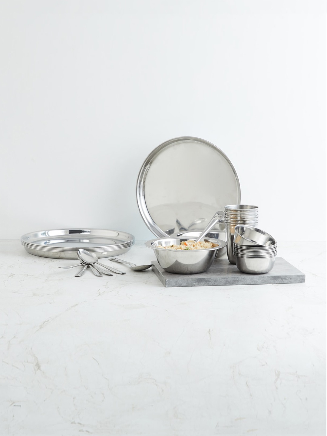 

Home Centre Silver-Toned & Pieces Stainless Steel Glossy Dinner Set