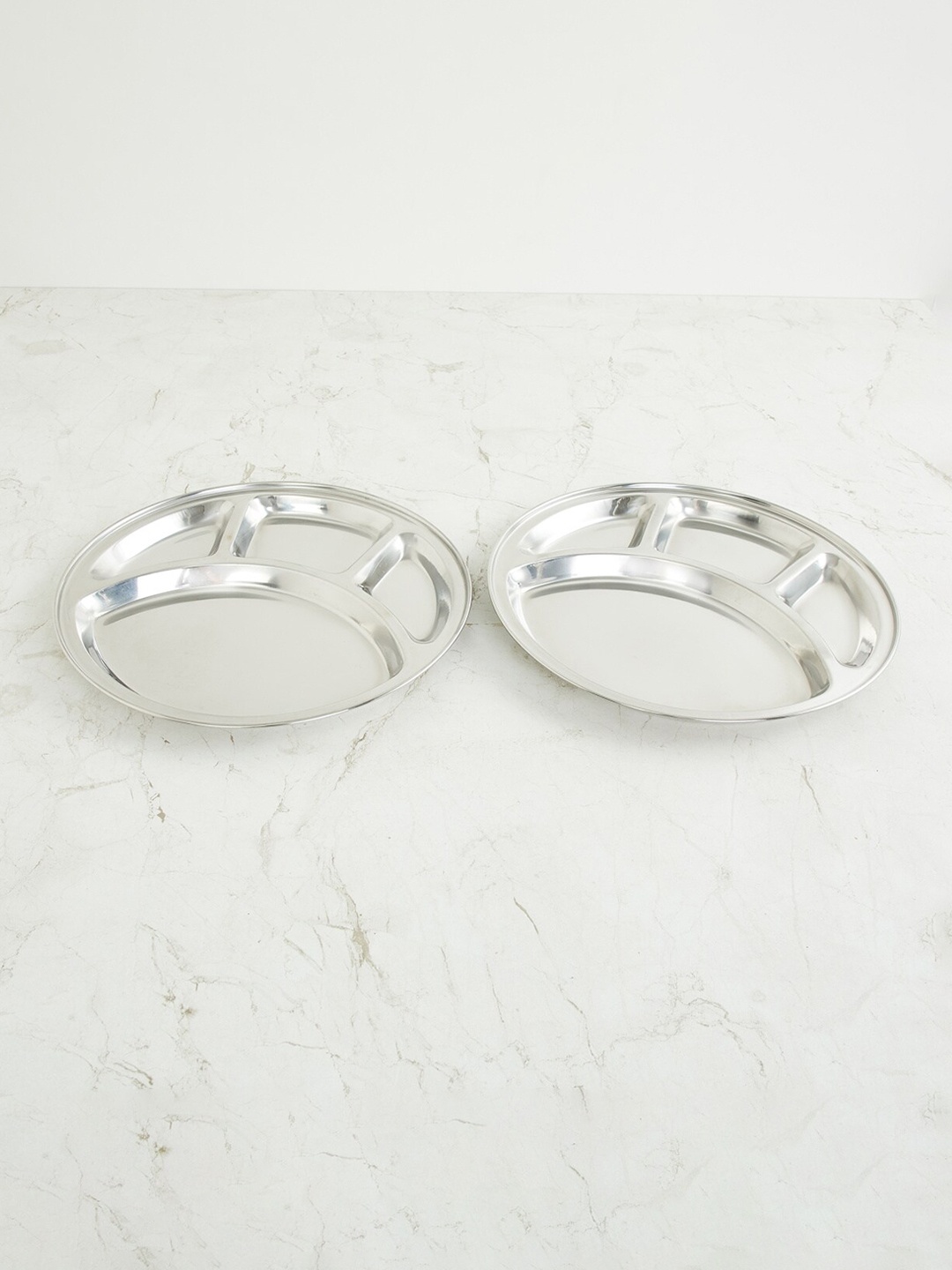 

Home Centre Set Of 2 Silver-Toned Solid Stainless Steel Compartment Tray