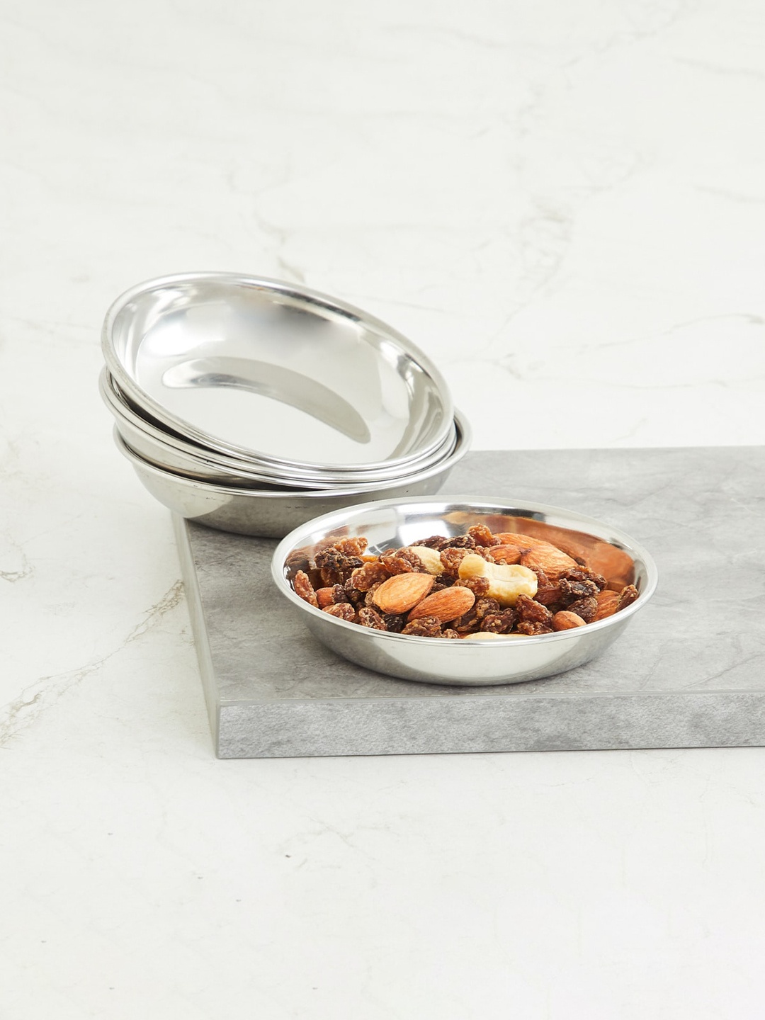 

Home Centre Set Of 6 Silver-Toned Solid Stainless Steel Halwa Plate