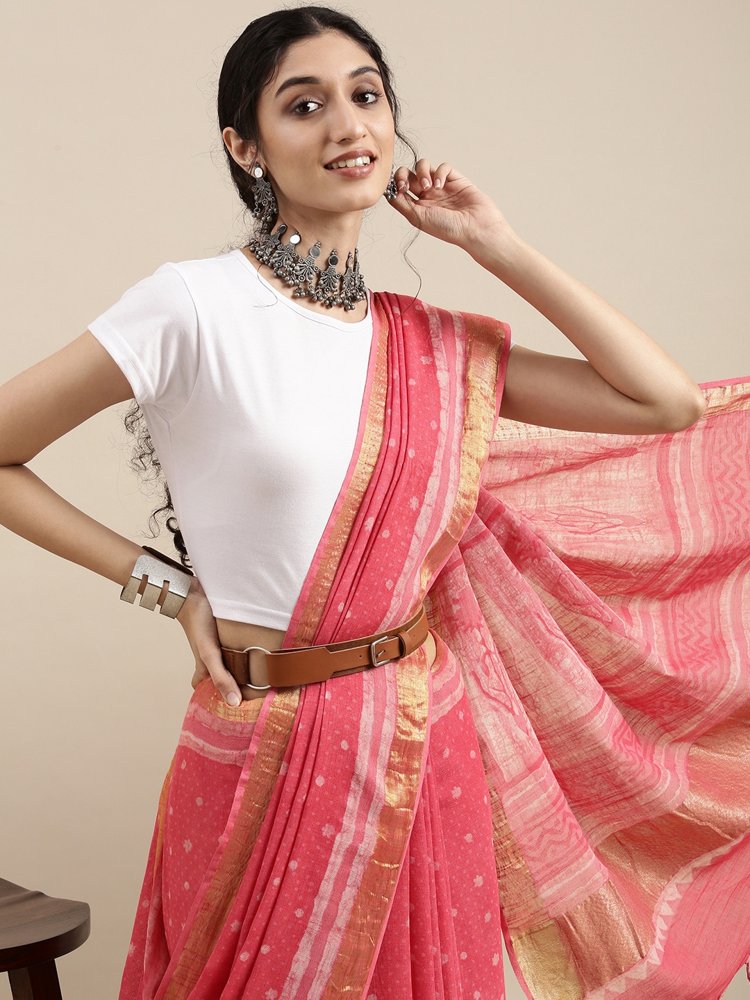 

Taavi Red Dabu Hand Block Print Sustainable Saree