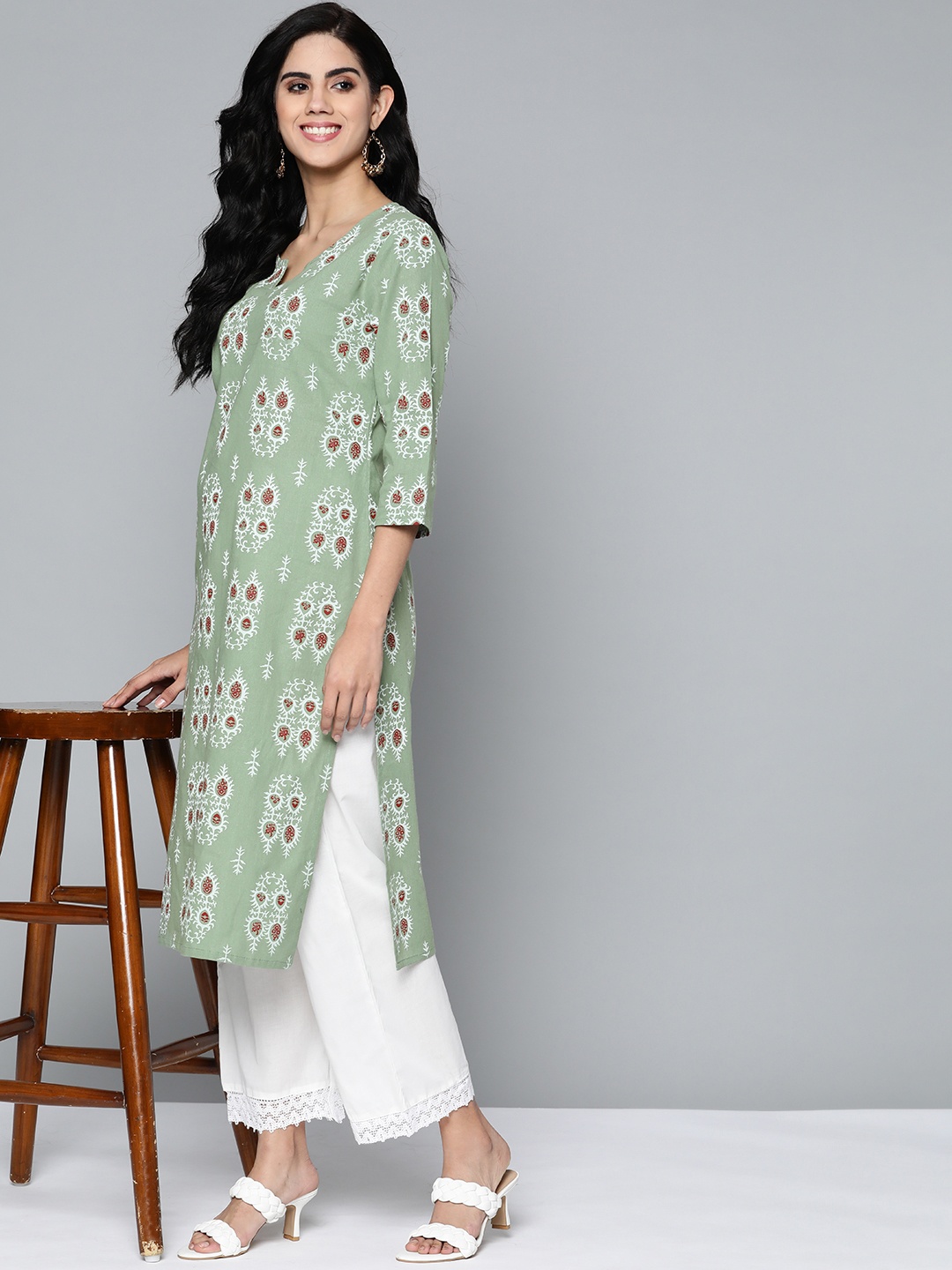 

HERE&NOW Women Ethnic Motifs Printed Kurta, Green