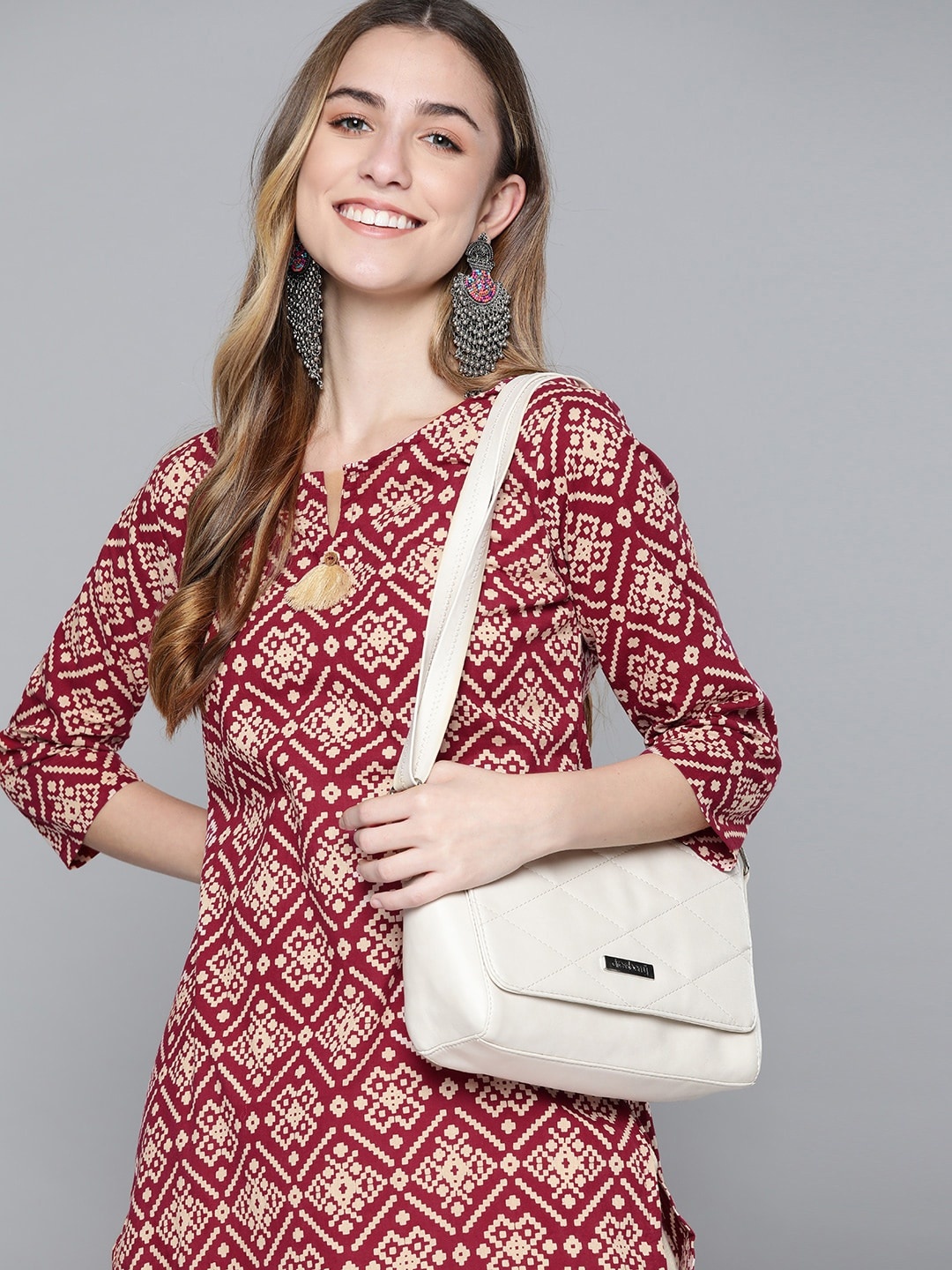 

HERE&NOW Women Pink & Beige Ethnic Motifs Printed Kurta