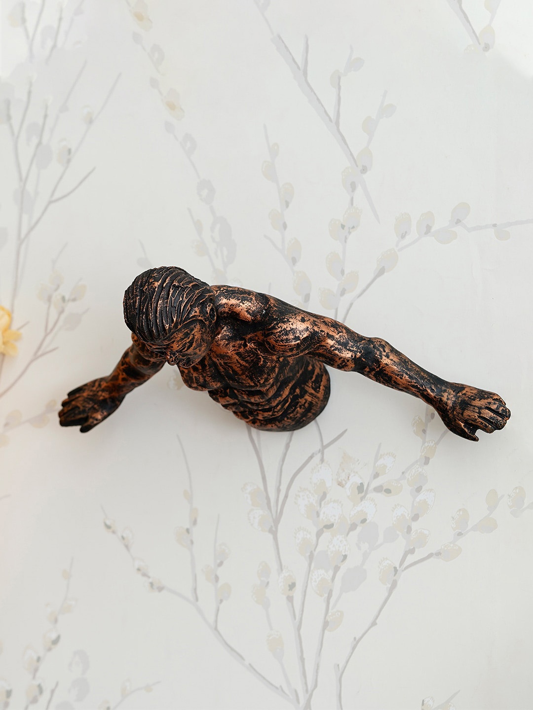

eCraftIndia Brown Man in Freefall Pose Antique Finish Handcrafted Wall Decorative