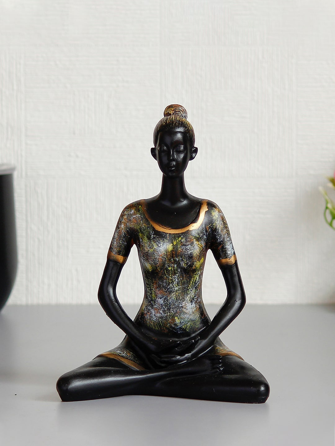 

eCraftIndia Grey Lady with Folded Hands in Yoga Pose Antique Finish Handcrafted Decorative Showpiece