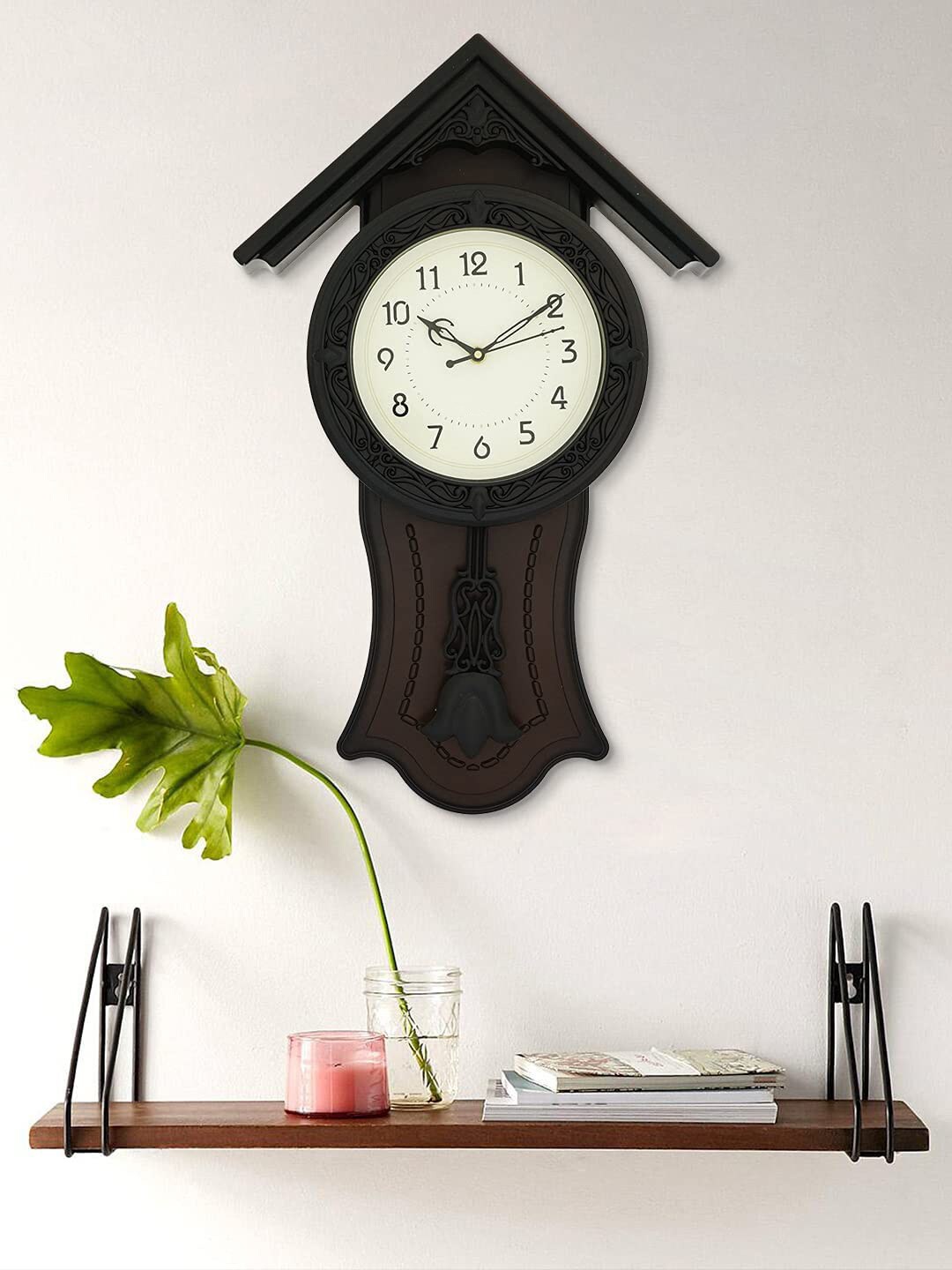 

eCraftIndia Black & White Abstract Shaped Contemporary Pendulum Designer Wall Clock