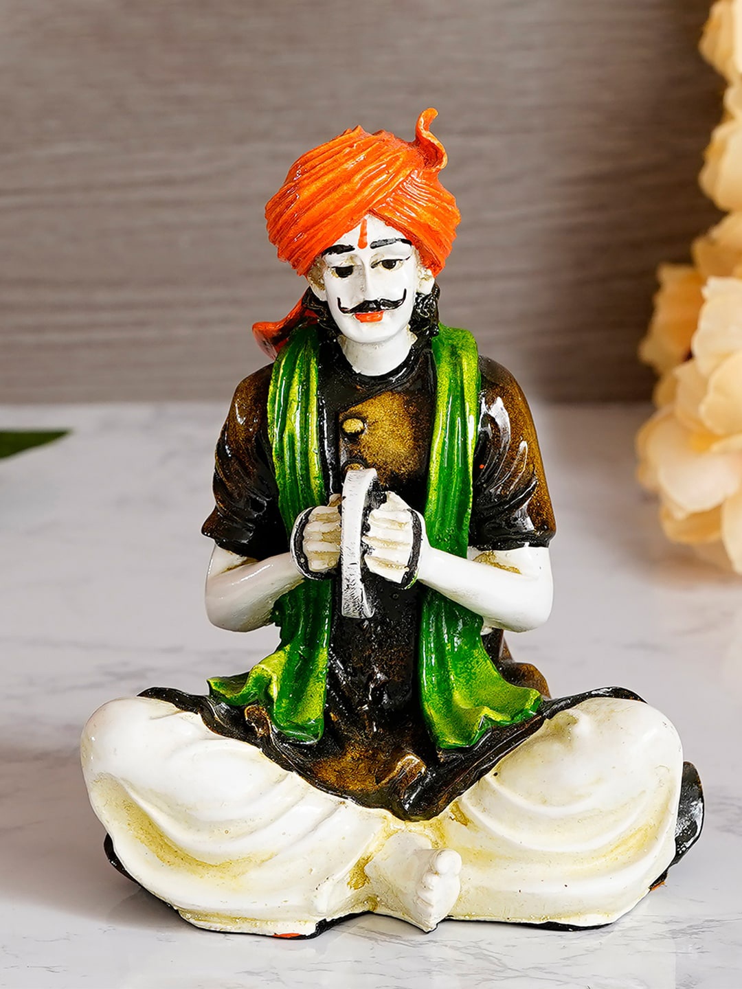 

eCraftIndia Unisex Green & White Handcrafted Decorative Polyresin Showpiece