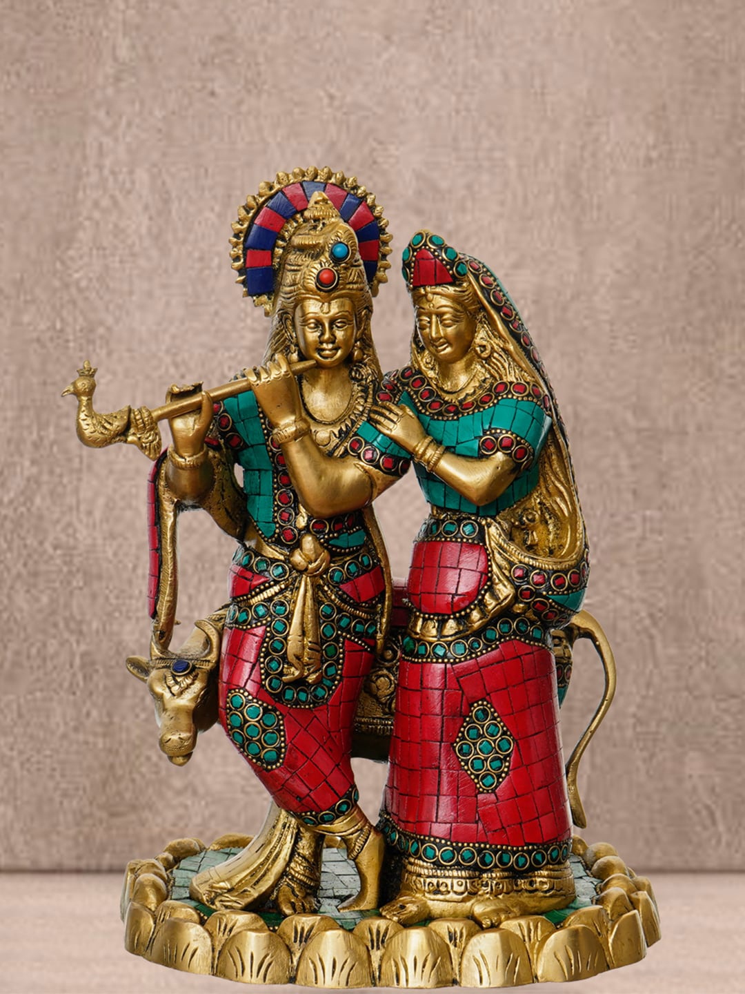 

eCraftIndia Gold-Toned Radha Krishna Pair with Cow Handcrafted Figurine