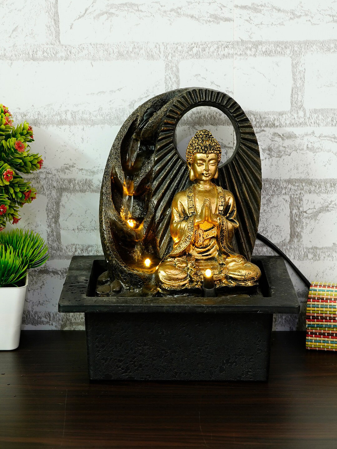 

eCraftIndia Gold-Toned & Black Lord Buddha Decorative Polystone Water Fountain With Light