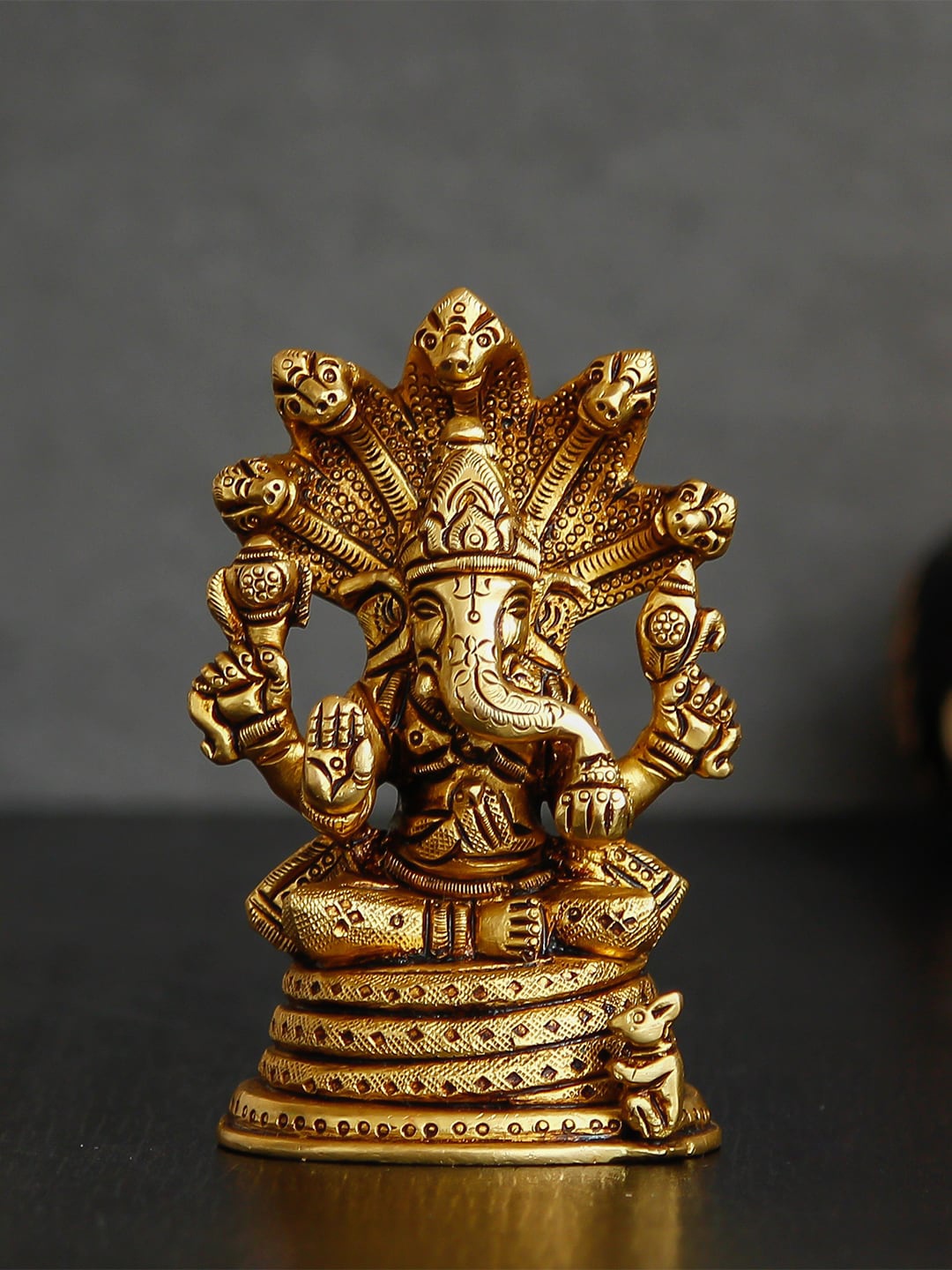 eCraftIndia Gold Lord Ganesha with Naag Devta Decorative Showpiece