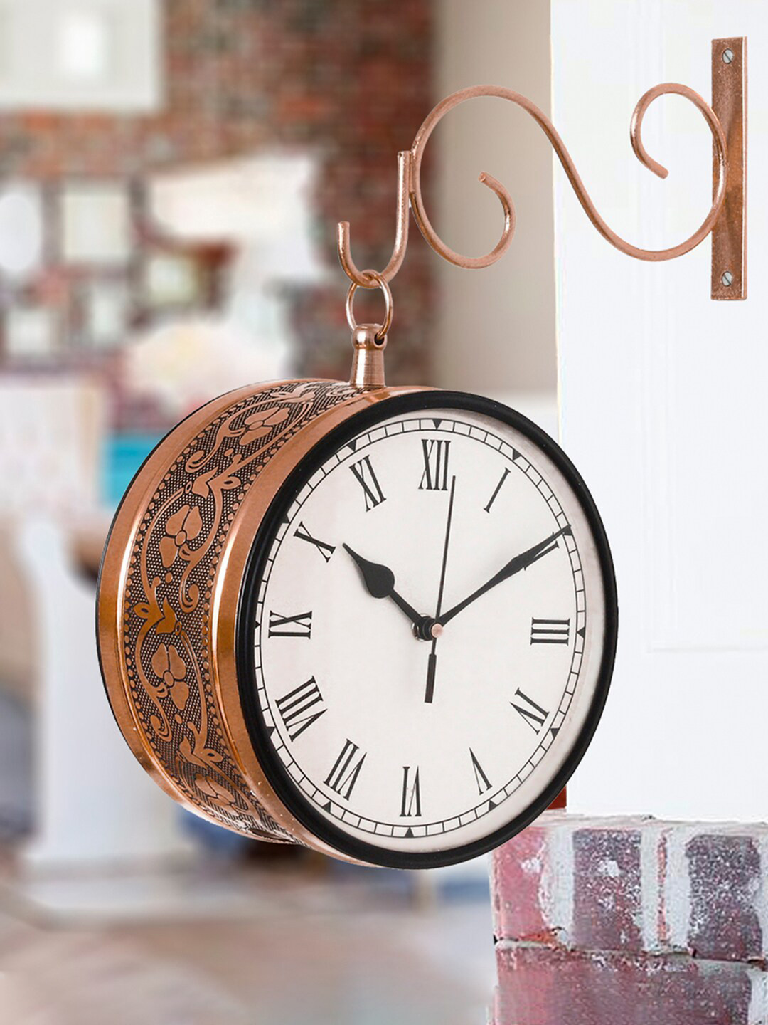 

eCraftIndia Brown & White Traditional Iron Designer Wall Clock