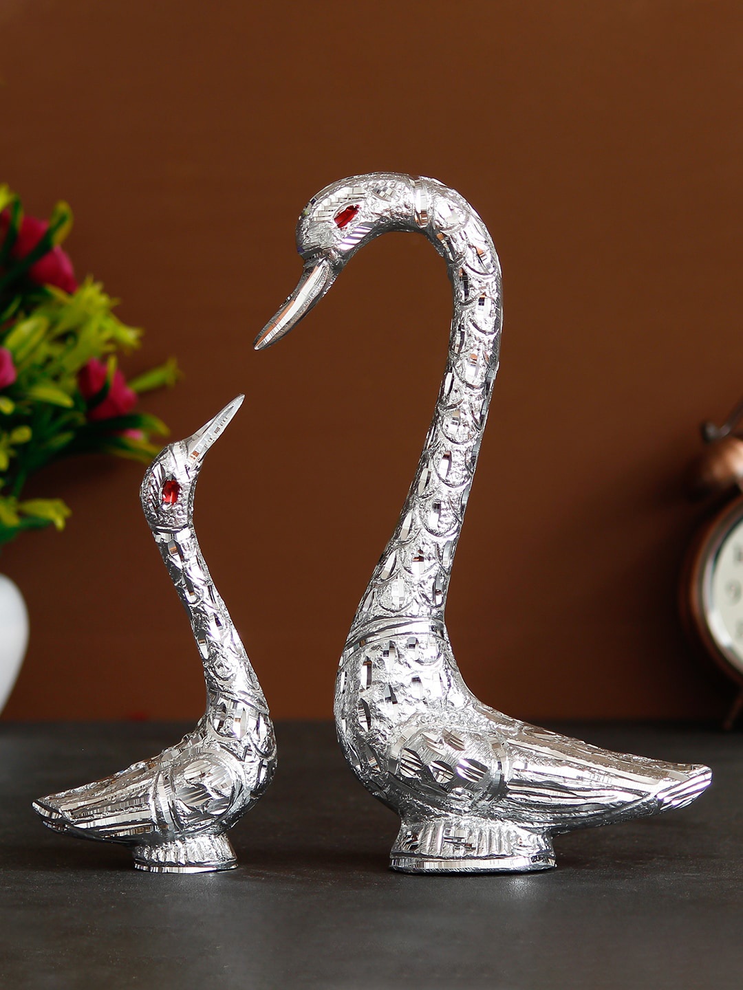 

eCraftIndia Set Of 2 Silver-Toned Handcrafted Decorative Figurine Showpieces