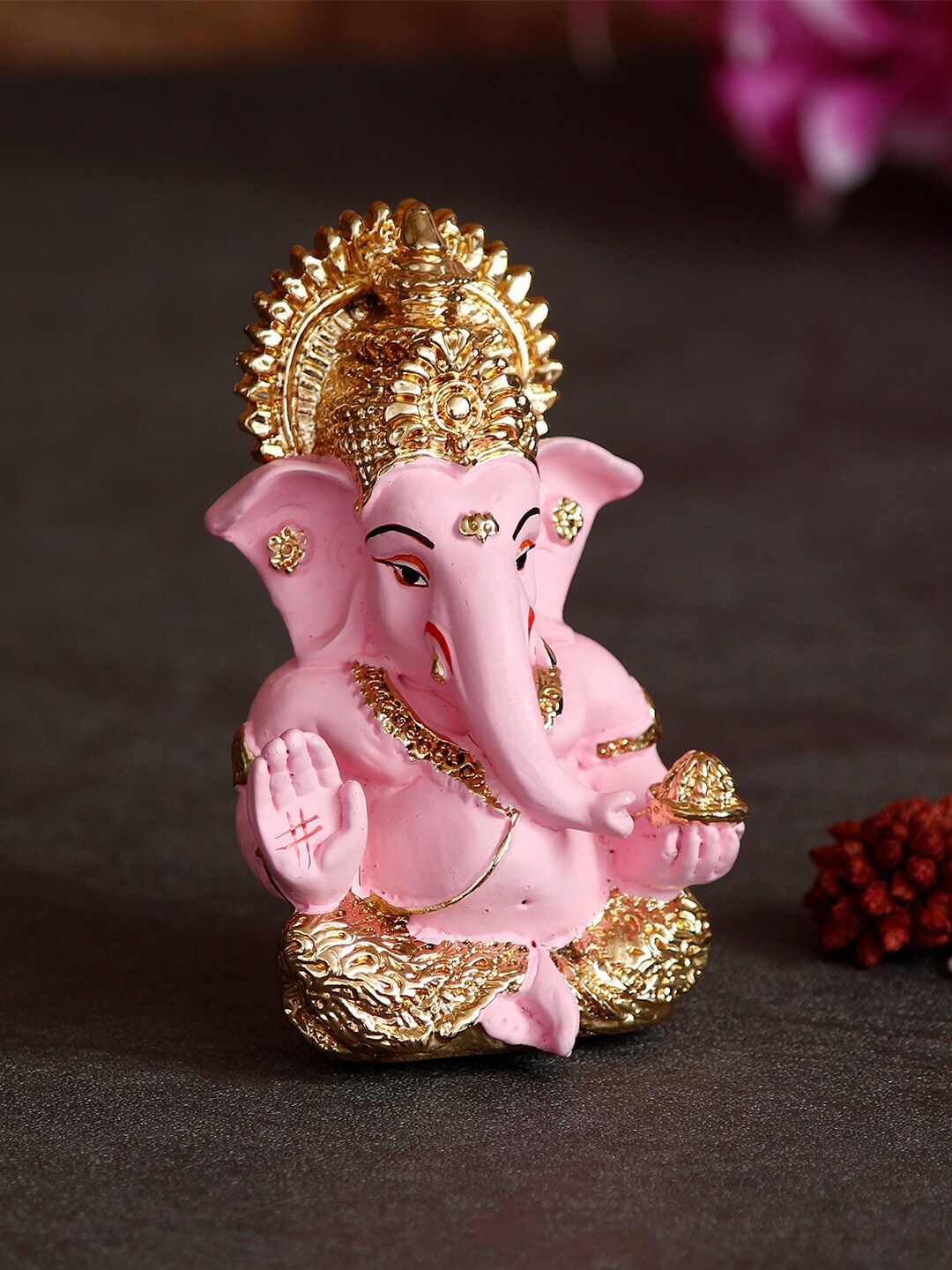 

eCraftIndia Pink & Gold-Toned Siddhivinayak Ganesha Idol Showpiece