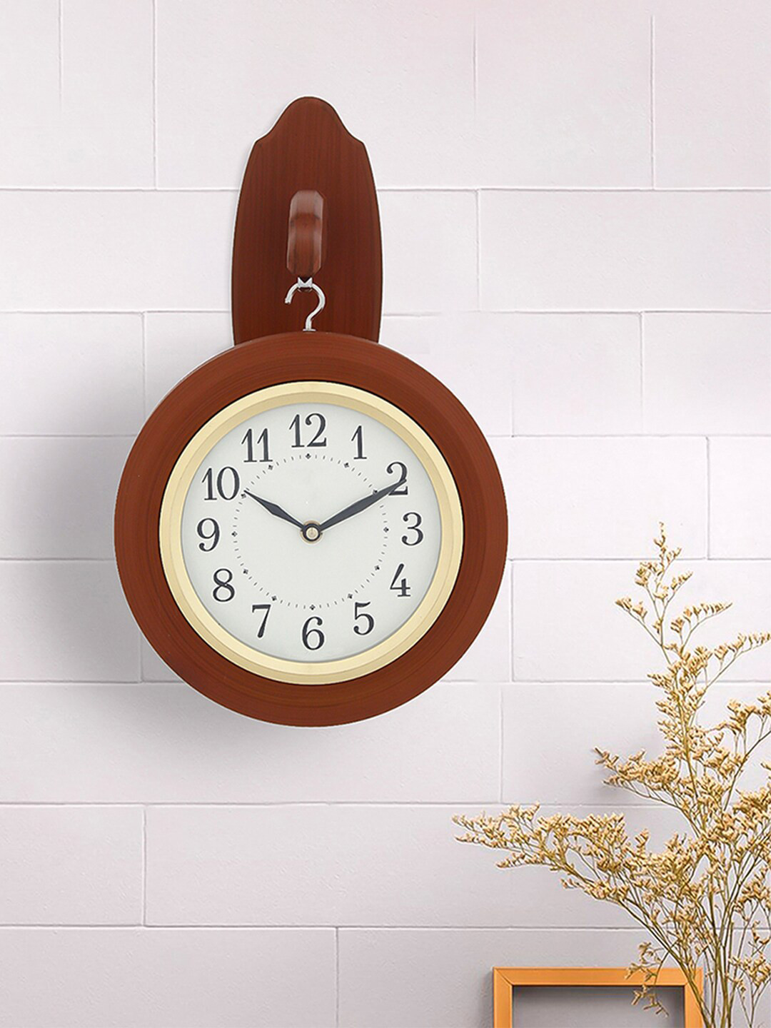

eCraftIndia Brown & White Traditional Premium Wooden Round Analogue Wall Clock