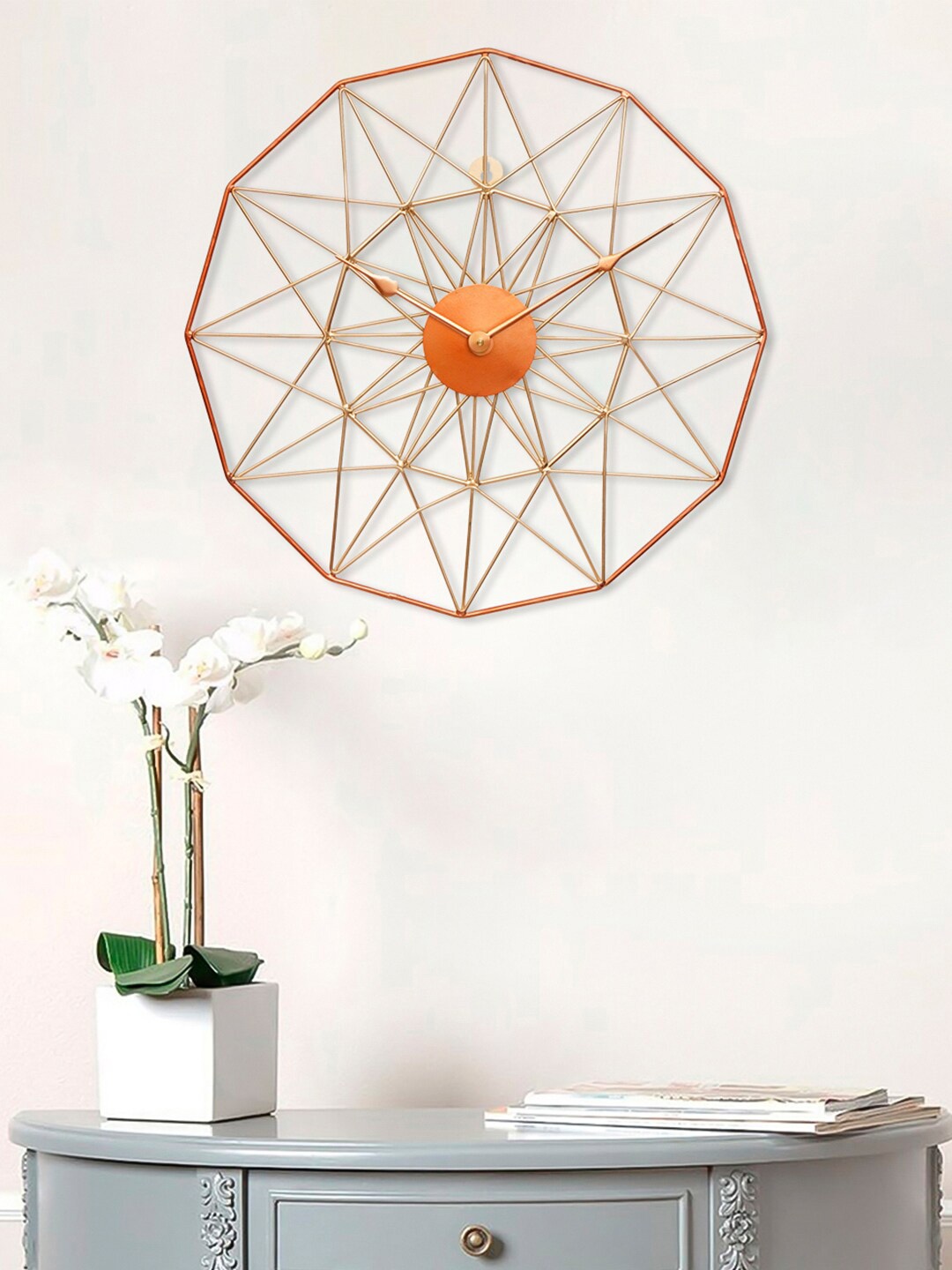 

eCraftIndia Copper-Toned & Orange Textured Geometric Contemporary Wall Clock