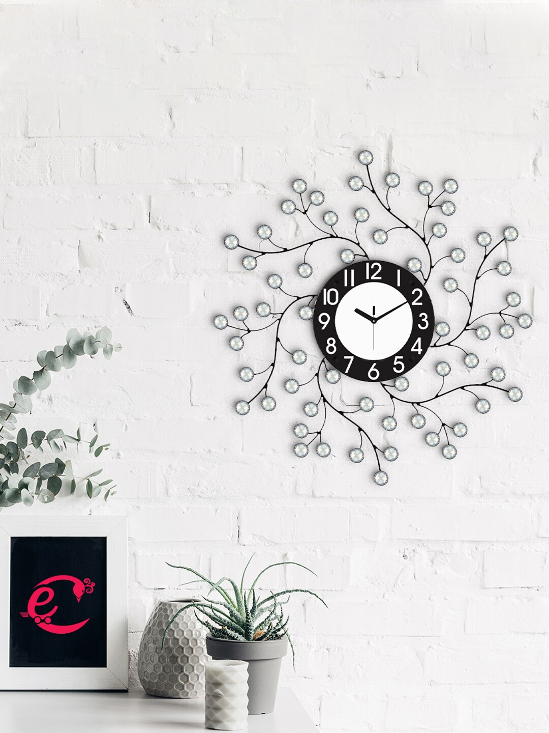 

eCraftIndia Black & White Embellished Traditional Wall Clock