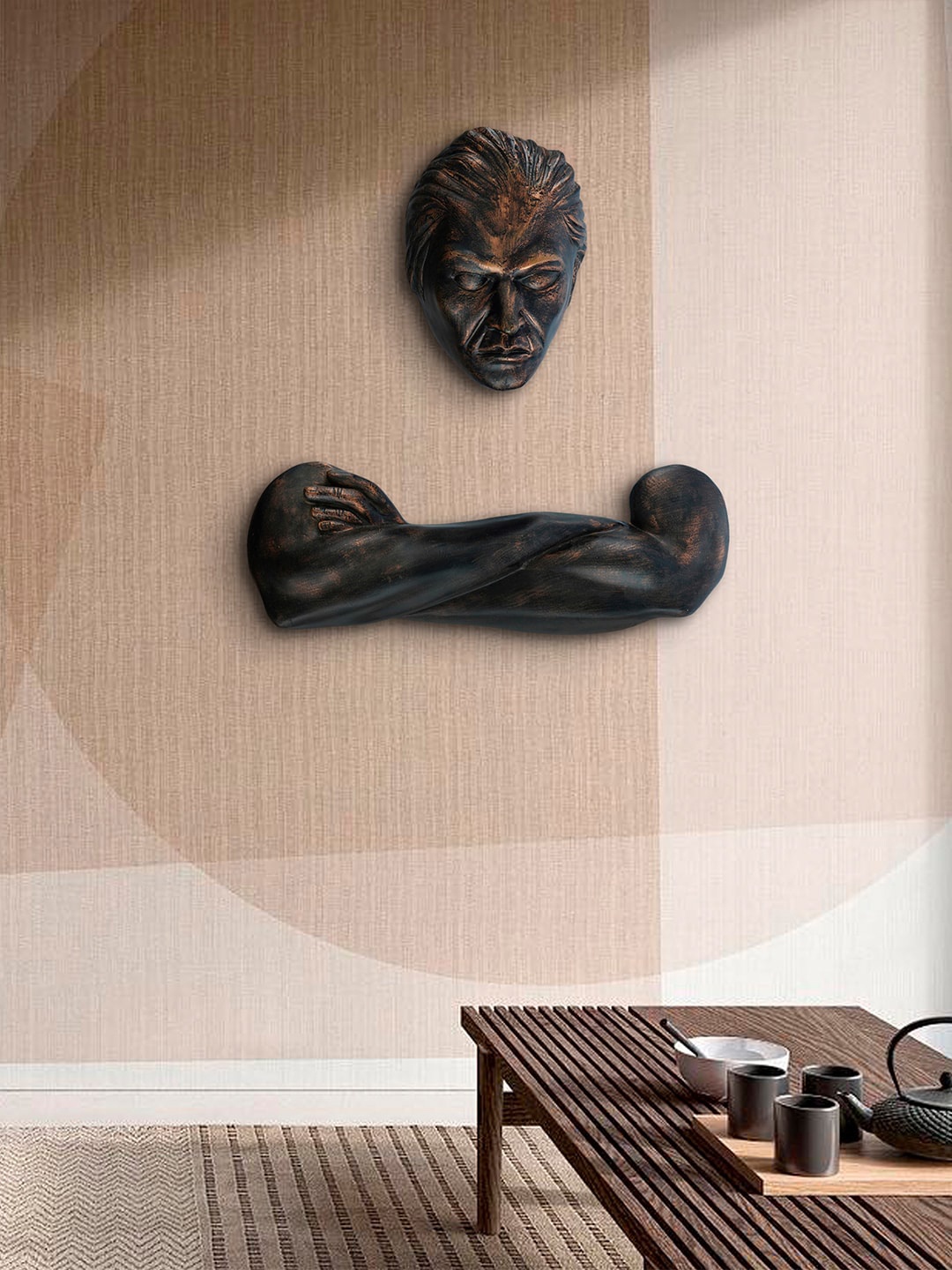 

eCraftIndia Brown Man Face with Folded Hands Antique Finish Handcrafted Wall Decor