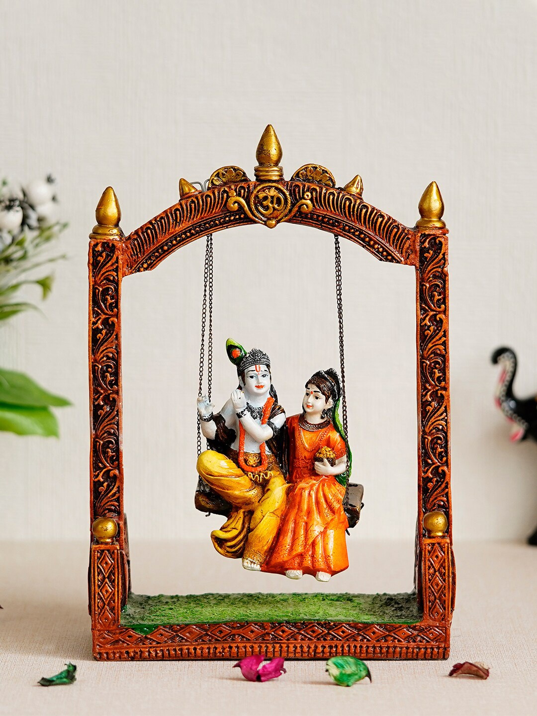 

eCraftIndia Orange & White Radha Krishna On Swing Handcrafted Figurine