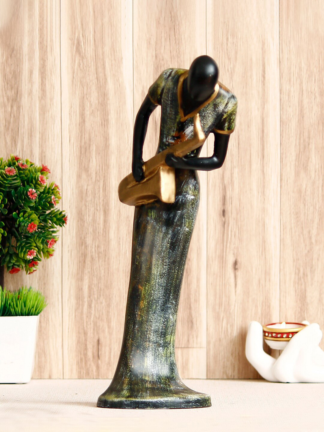 

eCraftIndia Grey Lady Playing Saxophone Musical Instrument Handcrafted Showpiece