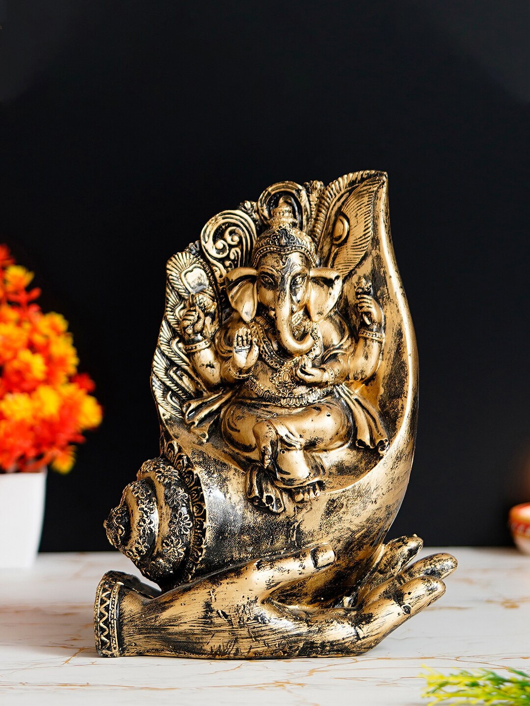 

eCraftIndia Unisex Gold-Toned Handcrafted Lord Ganesha Showpiece
