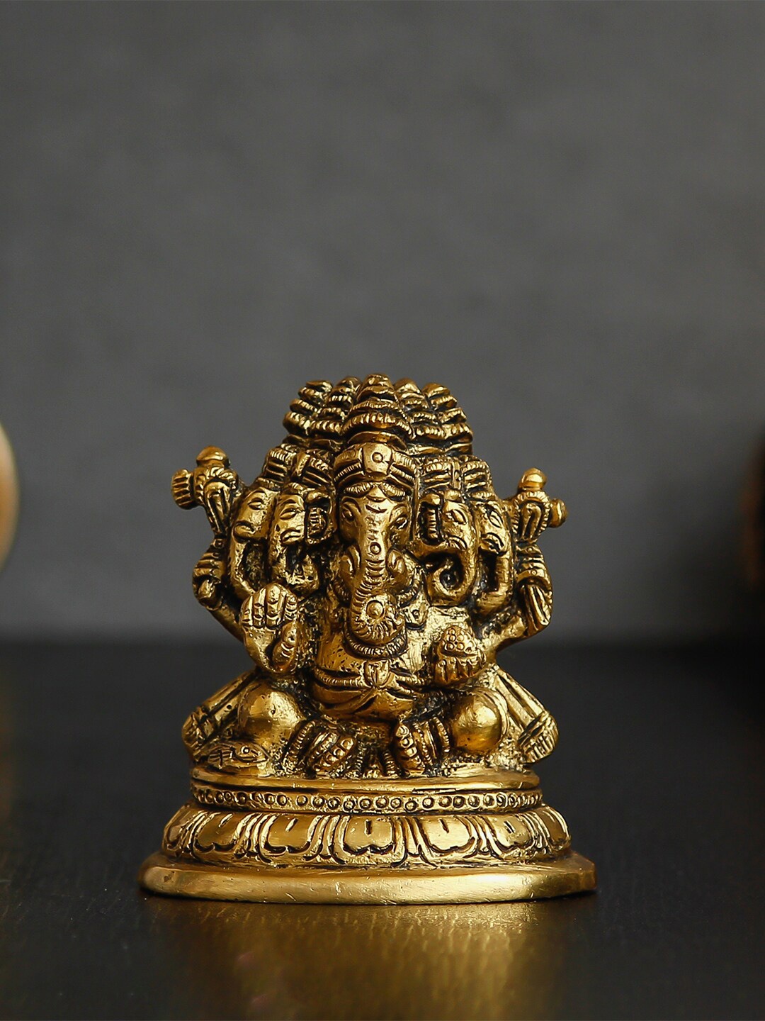 

eCraftIndia Gold-Toned 5 Face Lord Ganesha Brass Handcrafted Idol Showpiece