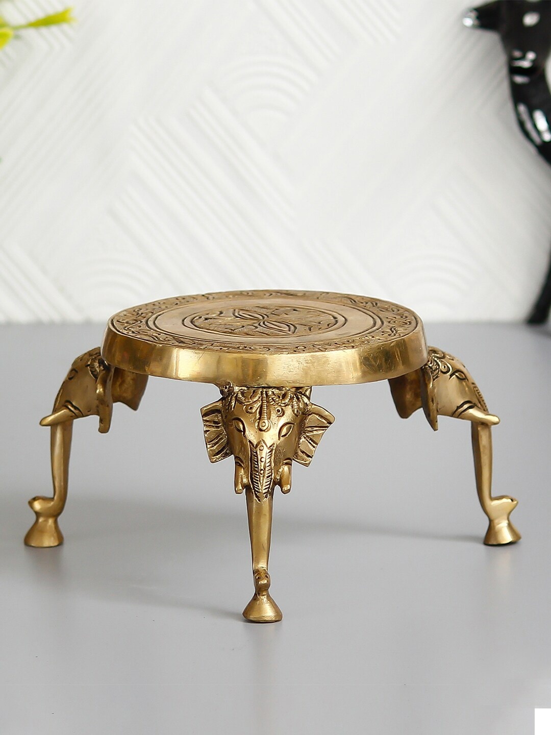 

eCraftIndia Gold-Toned Stool with Elephant Design Legs Showpiece