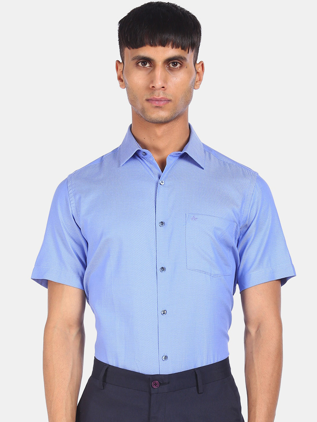 

Arrow Men Blue Textured Opaque Pure Cotton Formal Shirt