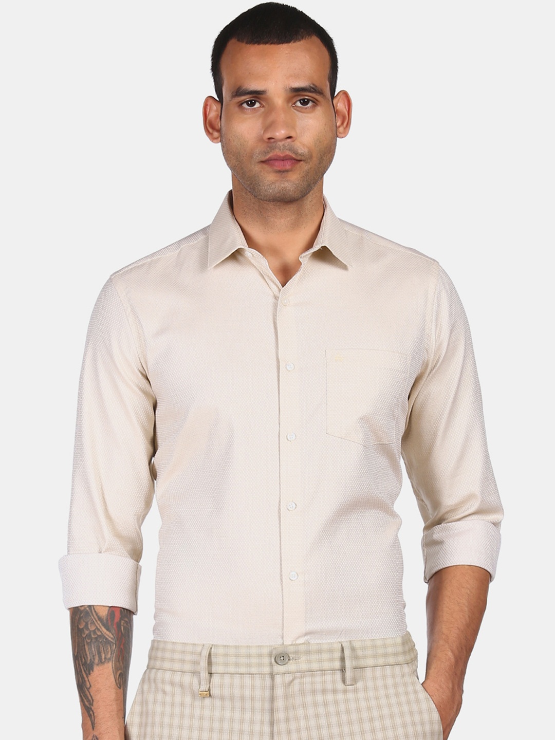 

Arrow Men Beige Slim Fit Opaque Pure Cotton Casual Shirt